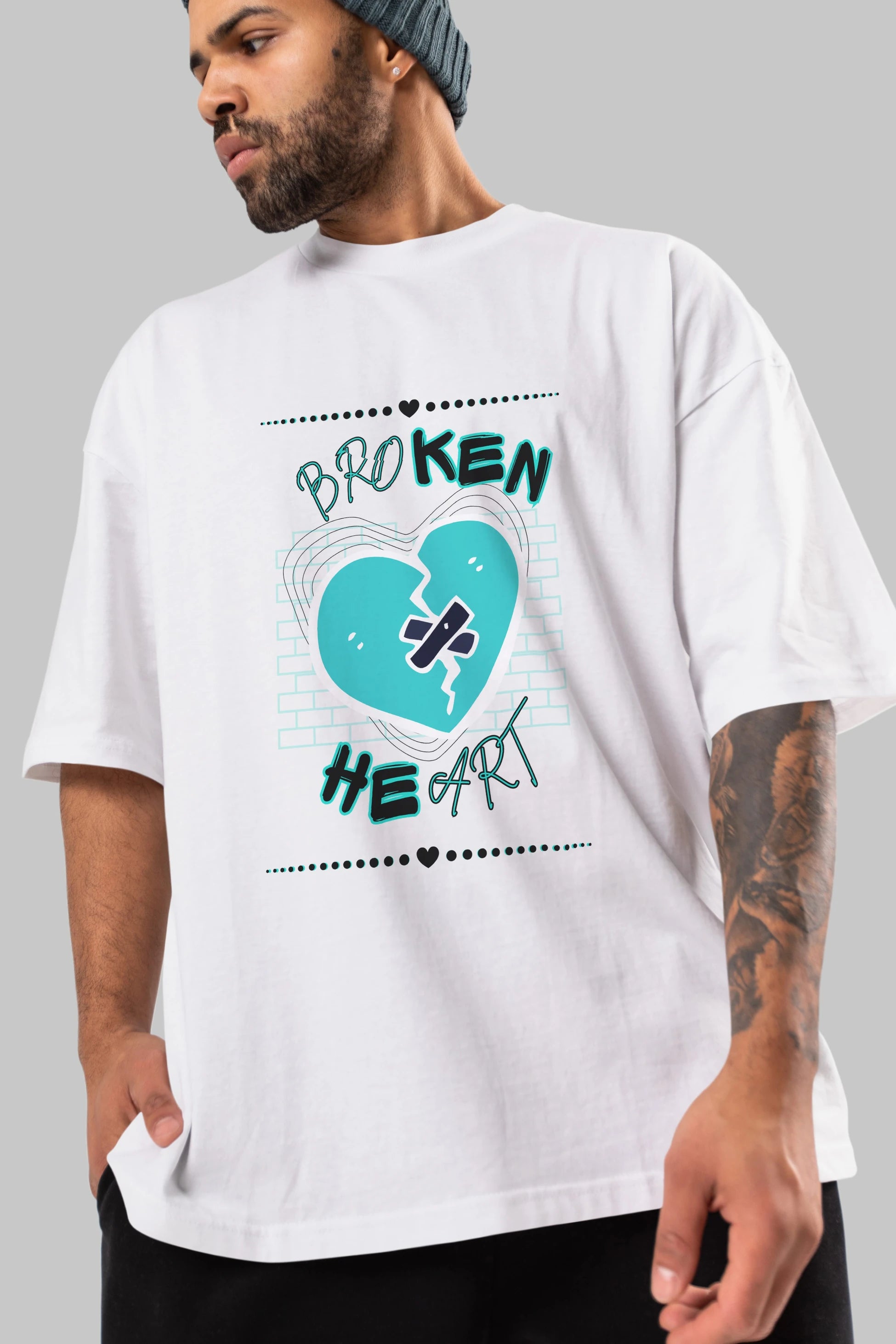 Broken Heart Yazılı Ön Baskılı Oversize t-shirt Erkek Kadın Unisex