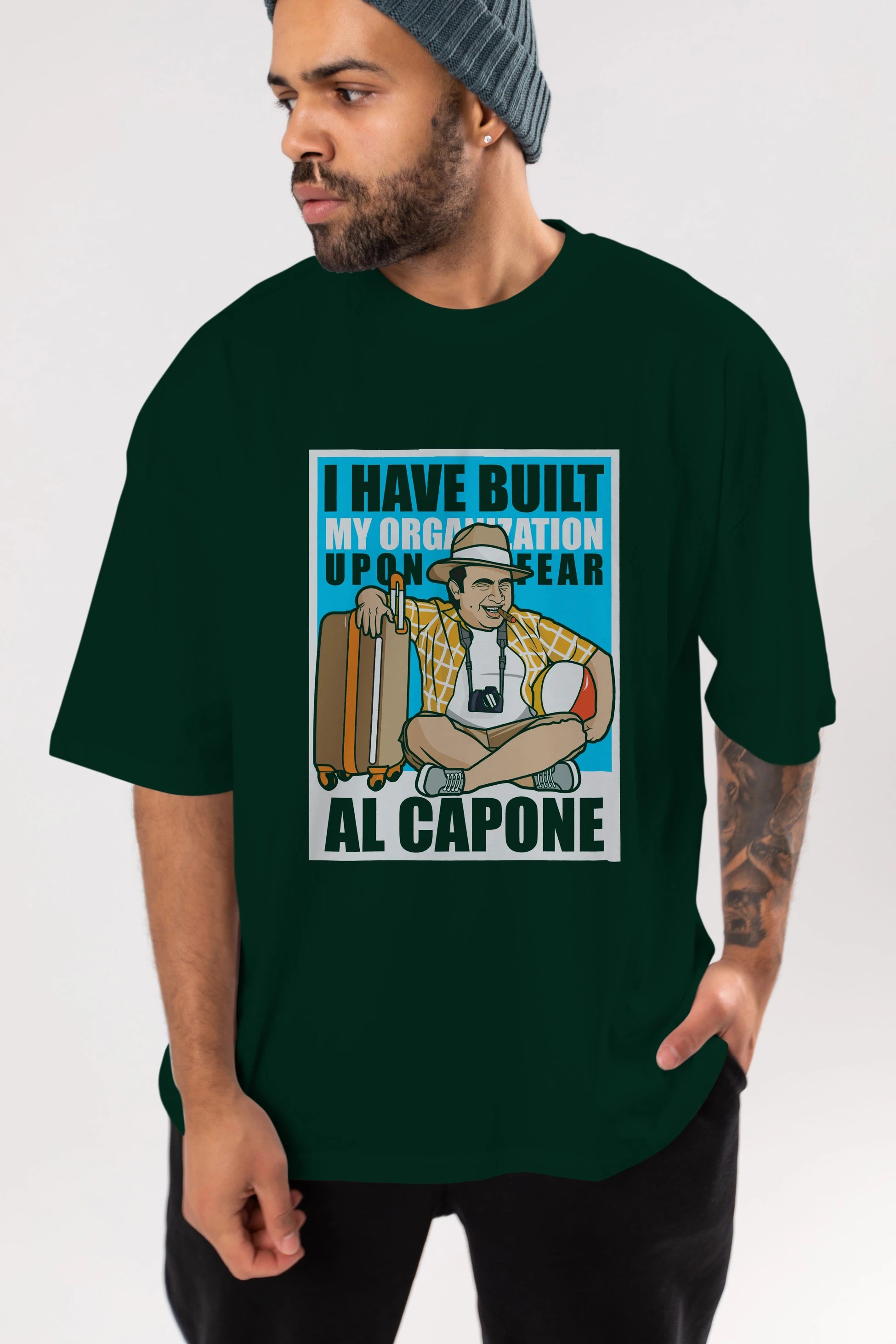 Al Capone Holiday Ön Baskılı Oversize t-shirt Erkek Kadın Unisex %100 Pamuk tişort