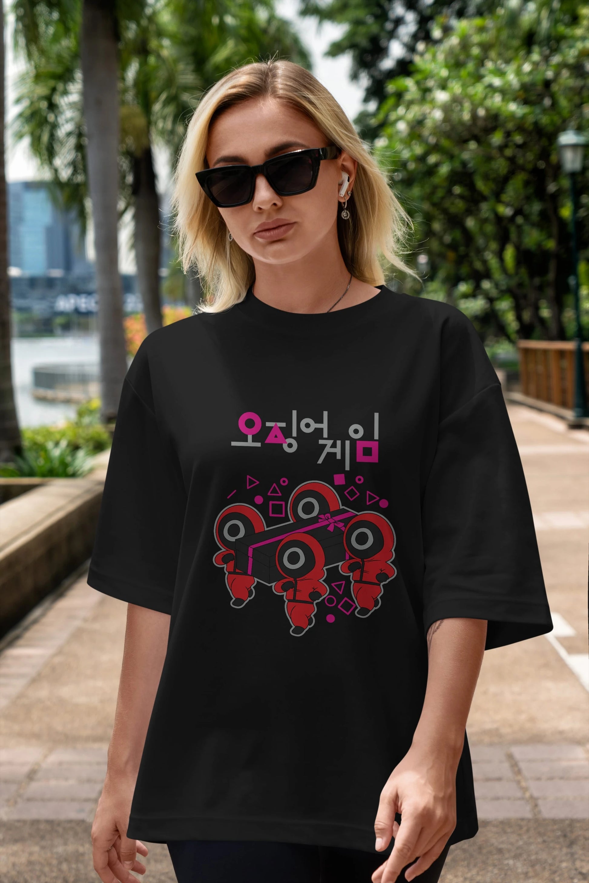 Squid Game (6) Ön Baskılı Oversize t-shirt Erkek Kadın Unisex %100 Pamuk Bisiklet Yaka tişort