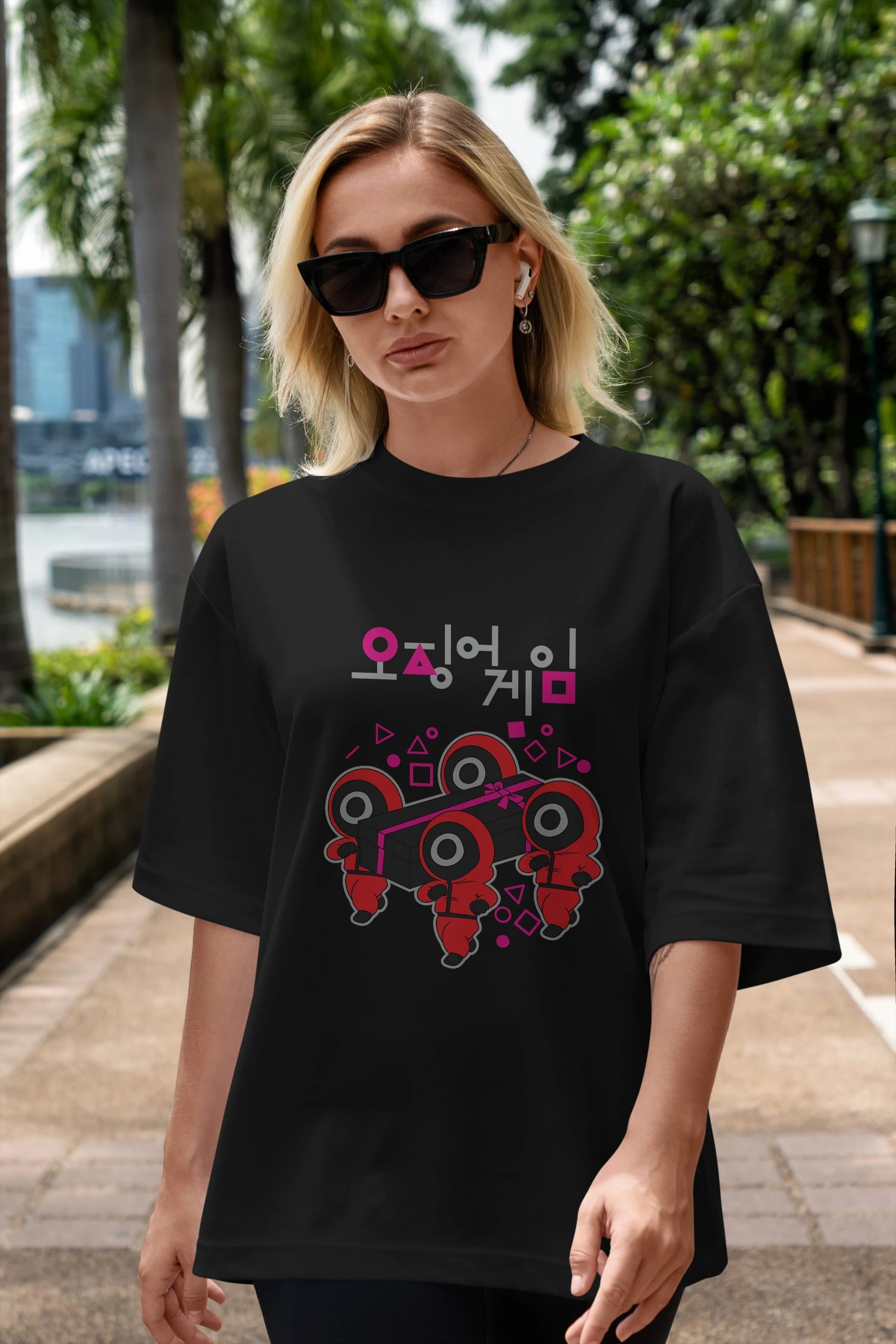 Squid Game (6) Ön Baskılı Oversize t-shirt Erkek Kadın Unisex %100 Pamuk Bisiklet Yaka tişort
