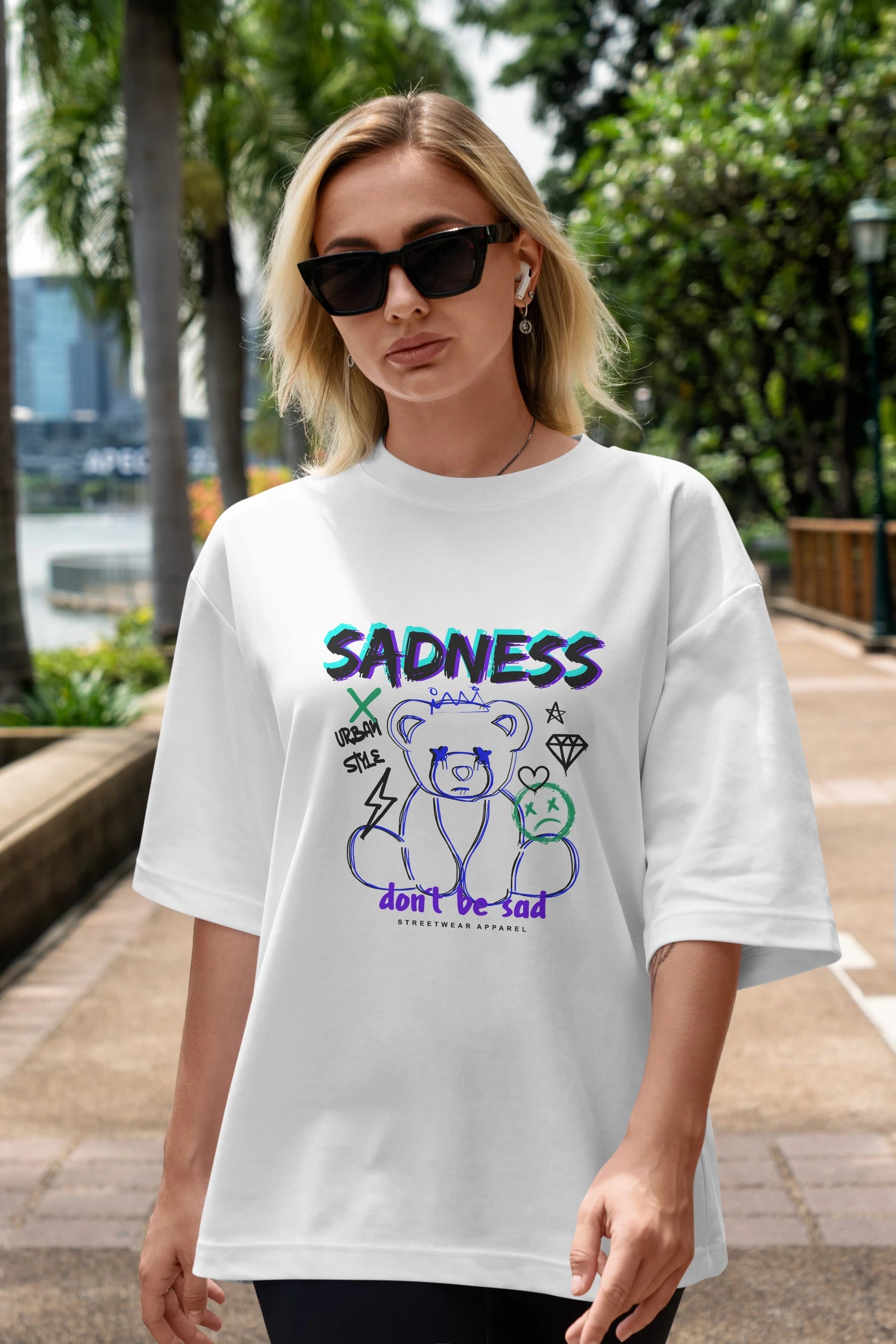 Teddy Bear Sadness Ön Baskılı Oversize t-shirt Erkek Kadın Unisex