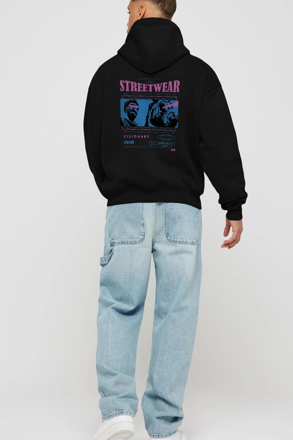 Streetwear Visionary Arka Baskılı Hoodie Oversize Kapüşonlu Sweatshirt Erkek Kadın Unisex