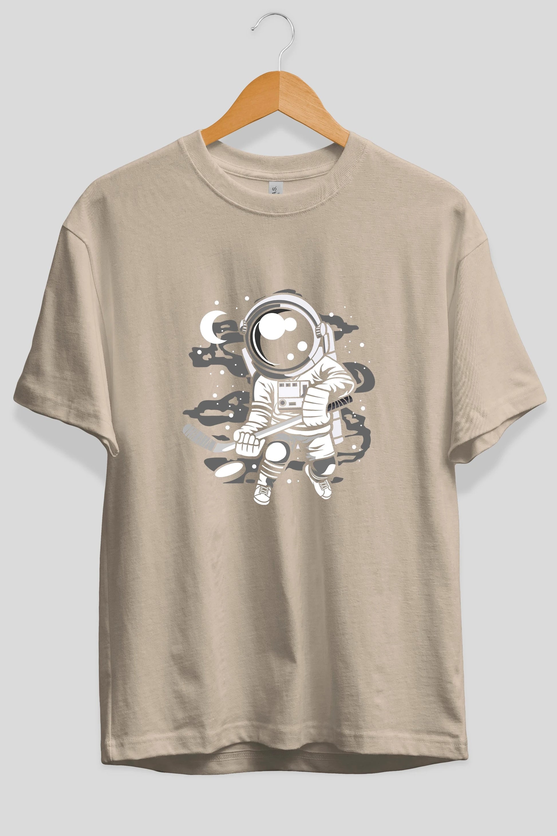 Hockey Player Astronaut Ön Baskılı Oversize t-shirt Erkek Kadın Unisex