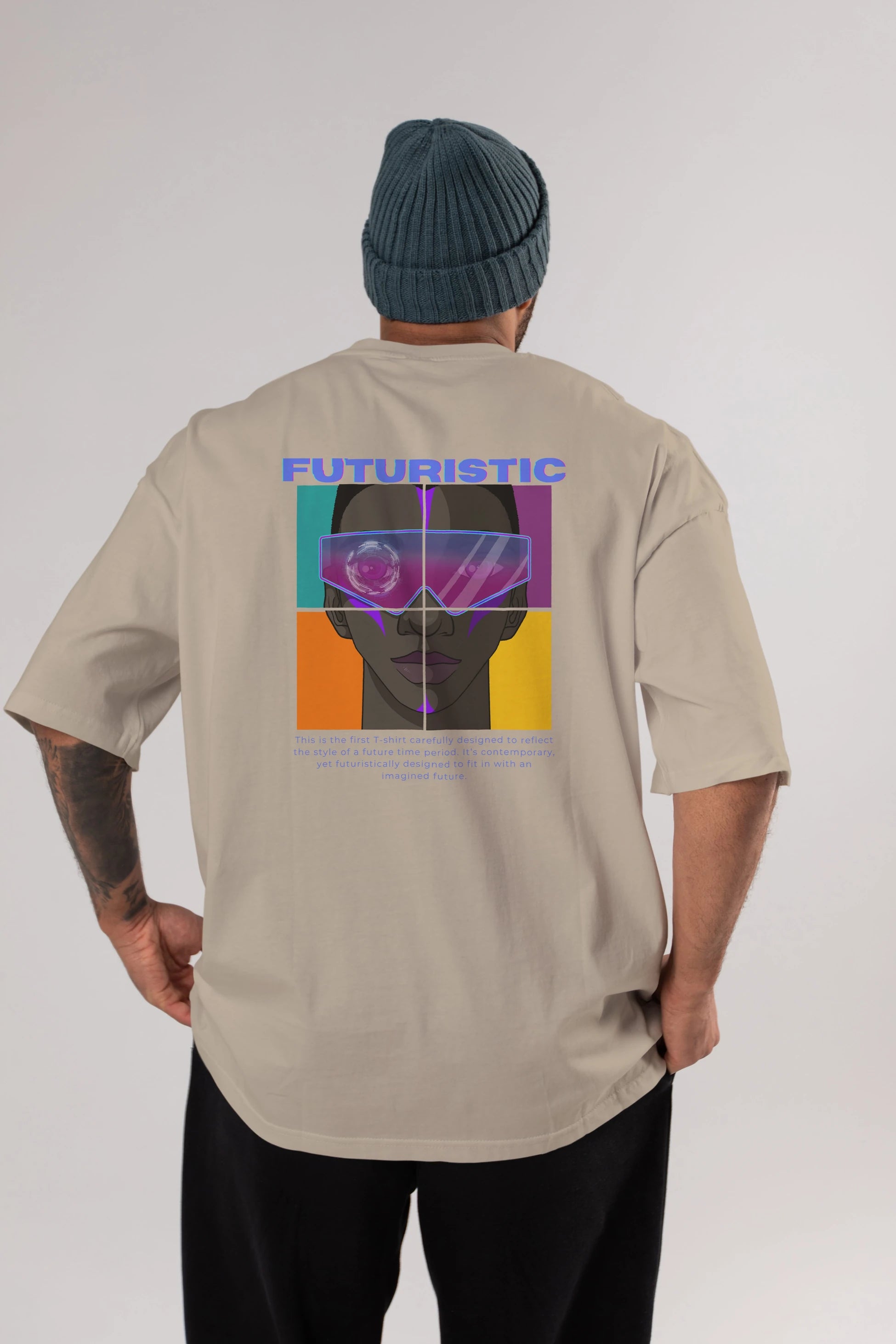 Futuristic Streetwear Arka Baskılı Oversize t-shirt Erkek Kadın Unisex