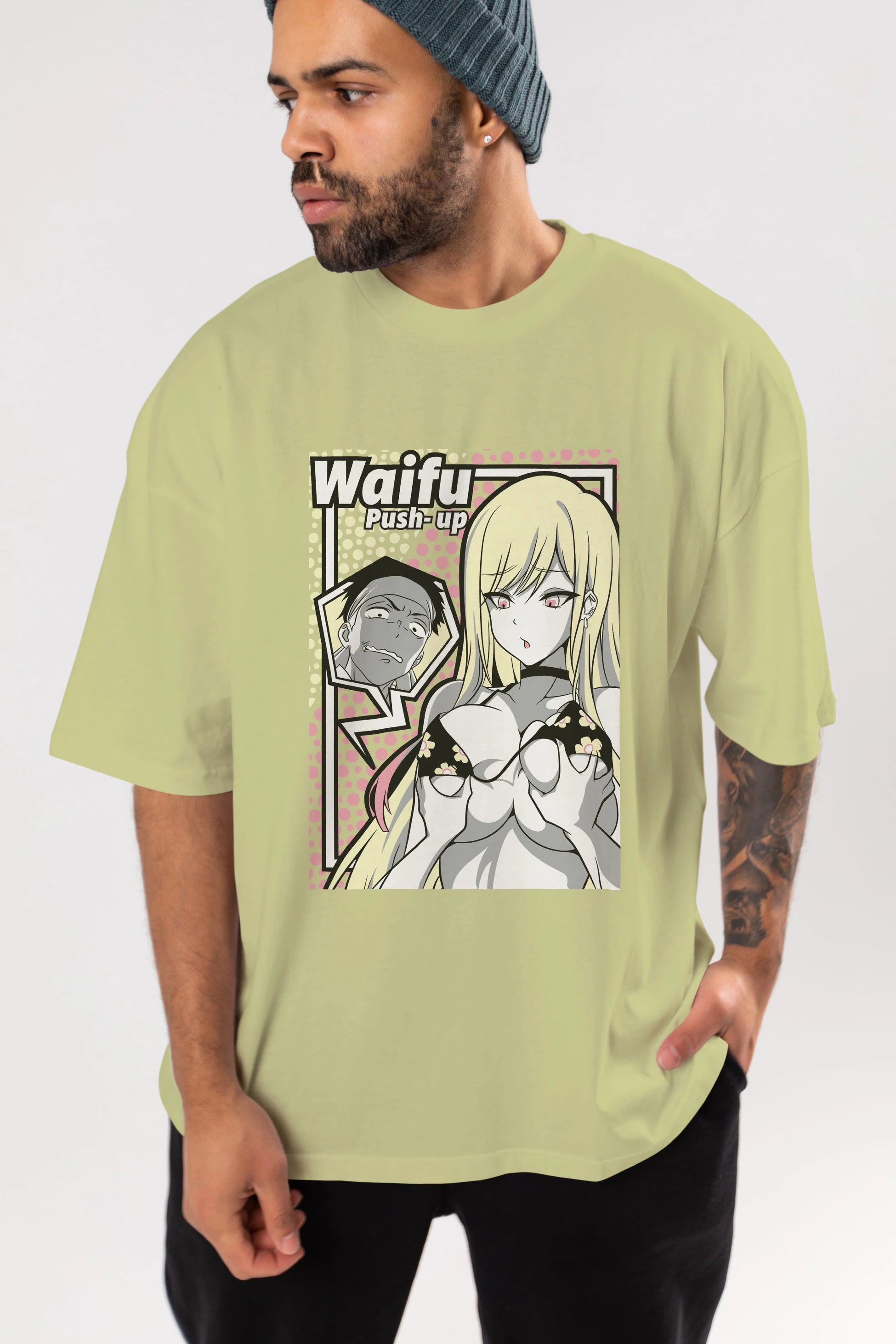 Waifu PushUp Anime Ön Baskılı Oversize t-shirt %100 pamuk Erkek Kadın Unisex