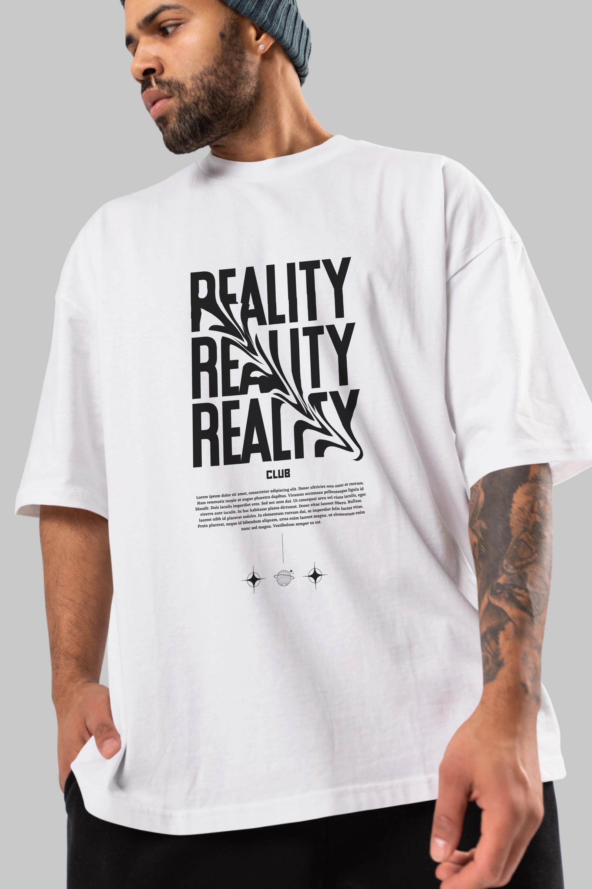 Reality Yazılı Ön Baskılı Oversize t-shirt Erkek Kadın Unisex
