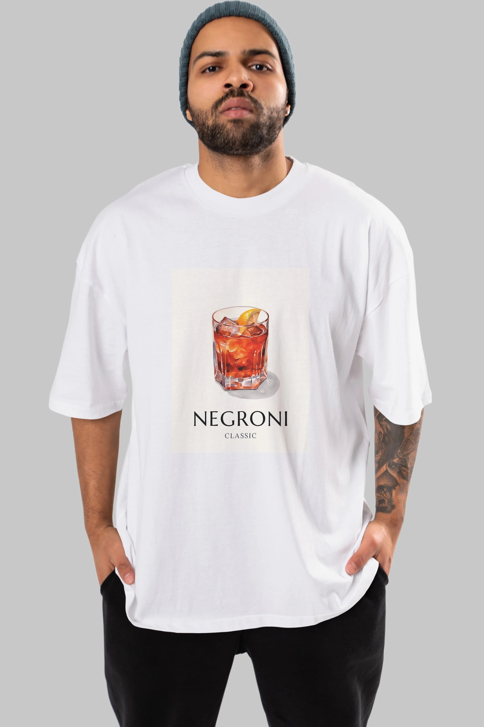 Negroni Classic Ön Baskılı Oversize t-shirt Erkek Kadın Unisex %100 Pamuk Bisiklet Yaka tişort