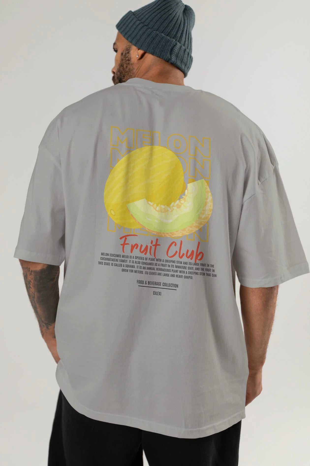 Melon Arka Baskılı Oversize t-shirt Erkek Kadın Pamuk Bisiklet Yaka tişort