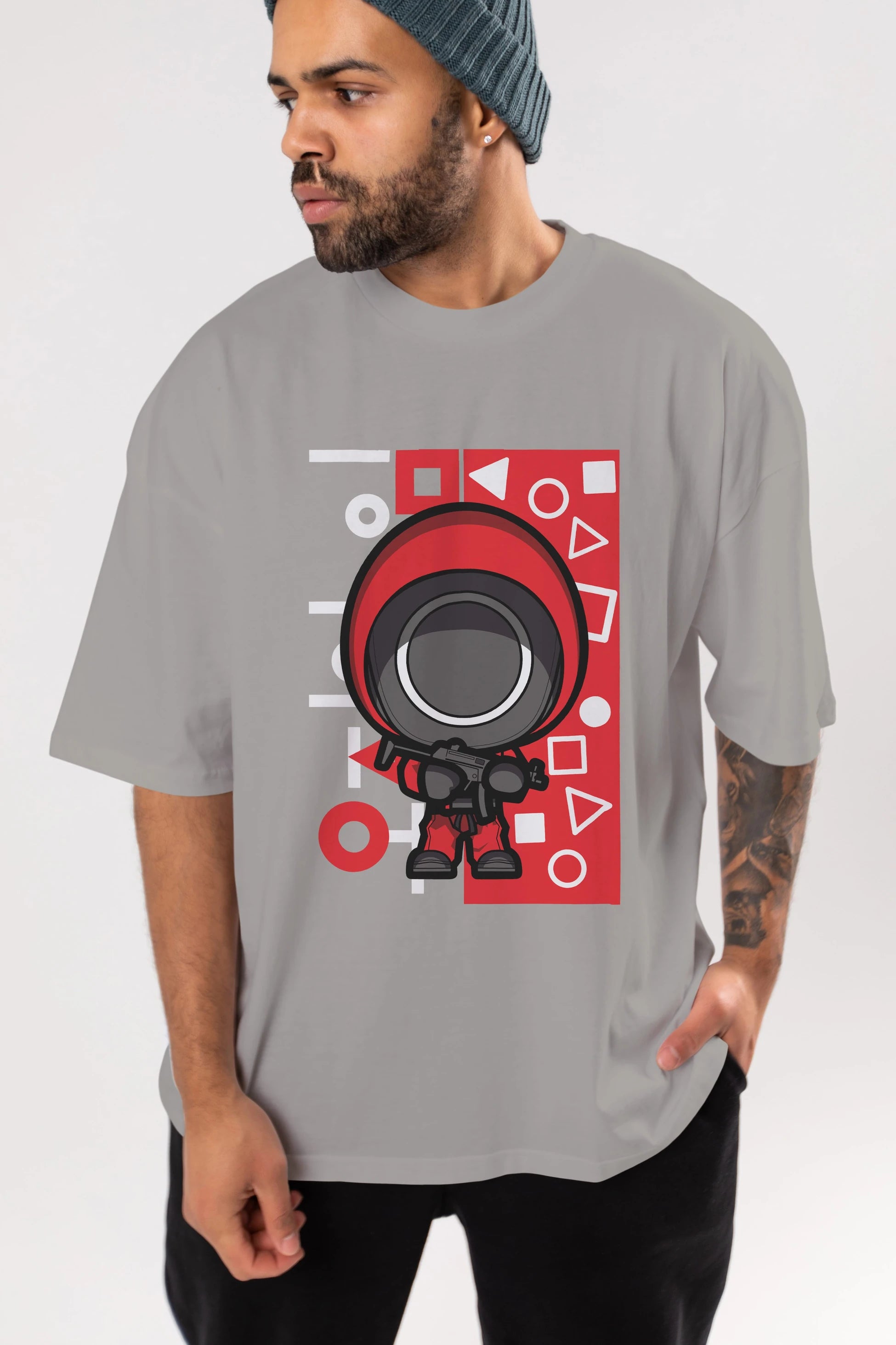 Squid Game (4) Ön Baskılı Oversize t-shirt Erkek Kadın Unisex %100 Pamuk Bisiklet Yaka tişort