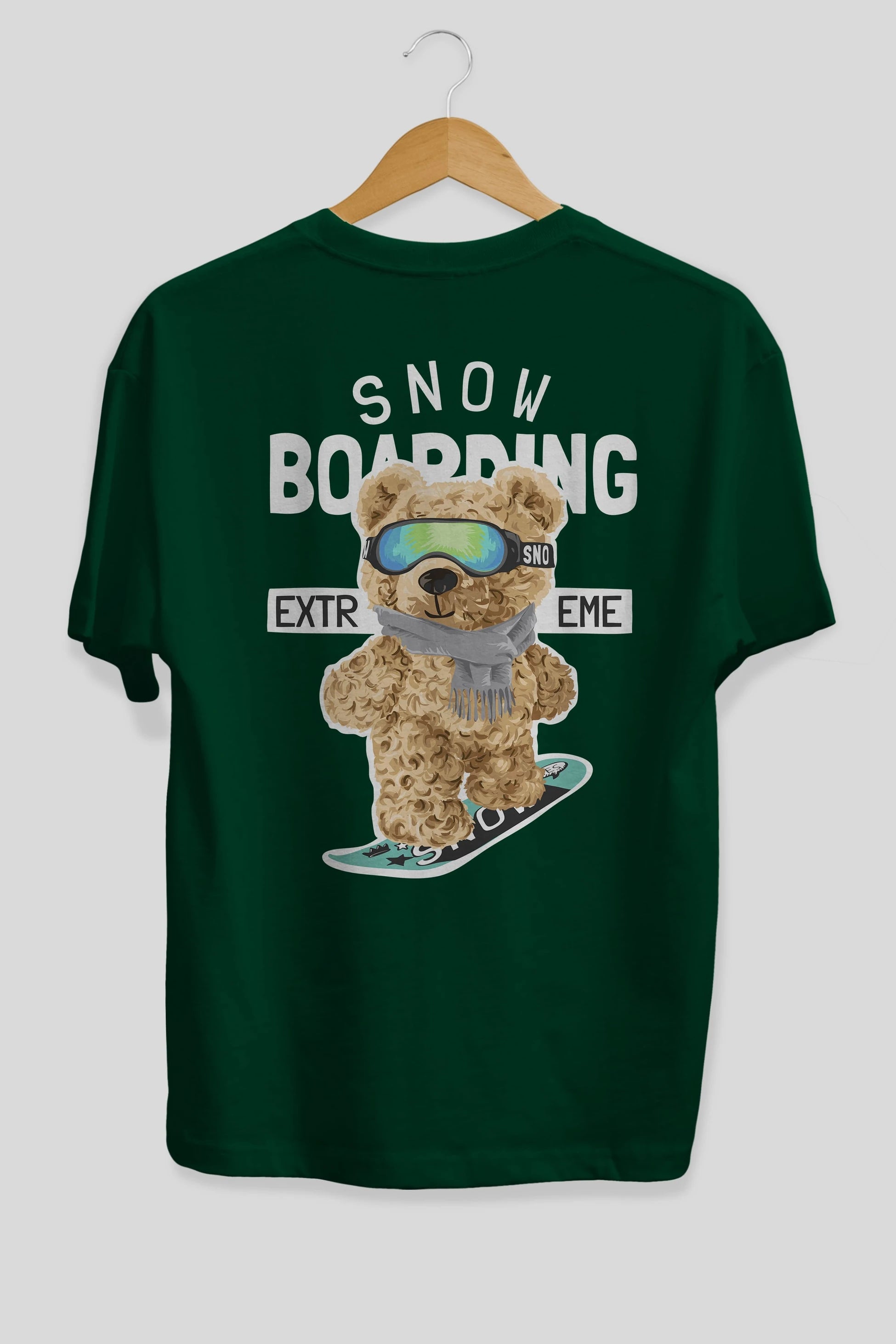 Teddy Bear Snow Boarding Arka Baskılı Oversize t-shirt Erkek Kadın Unisex %100 Pamuk