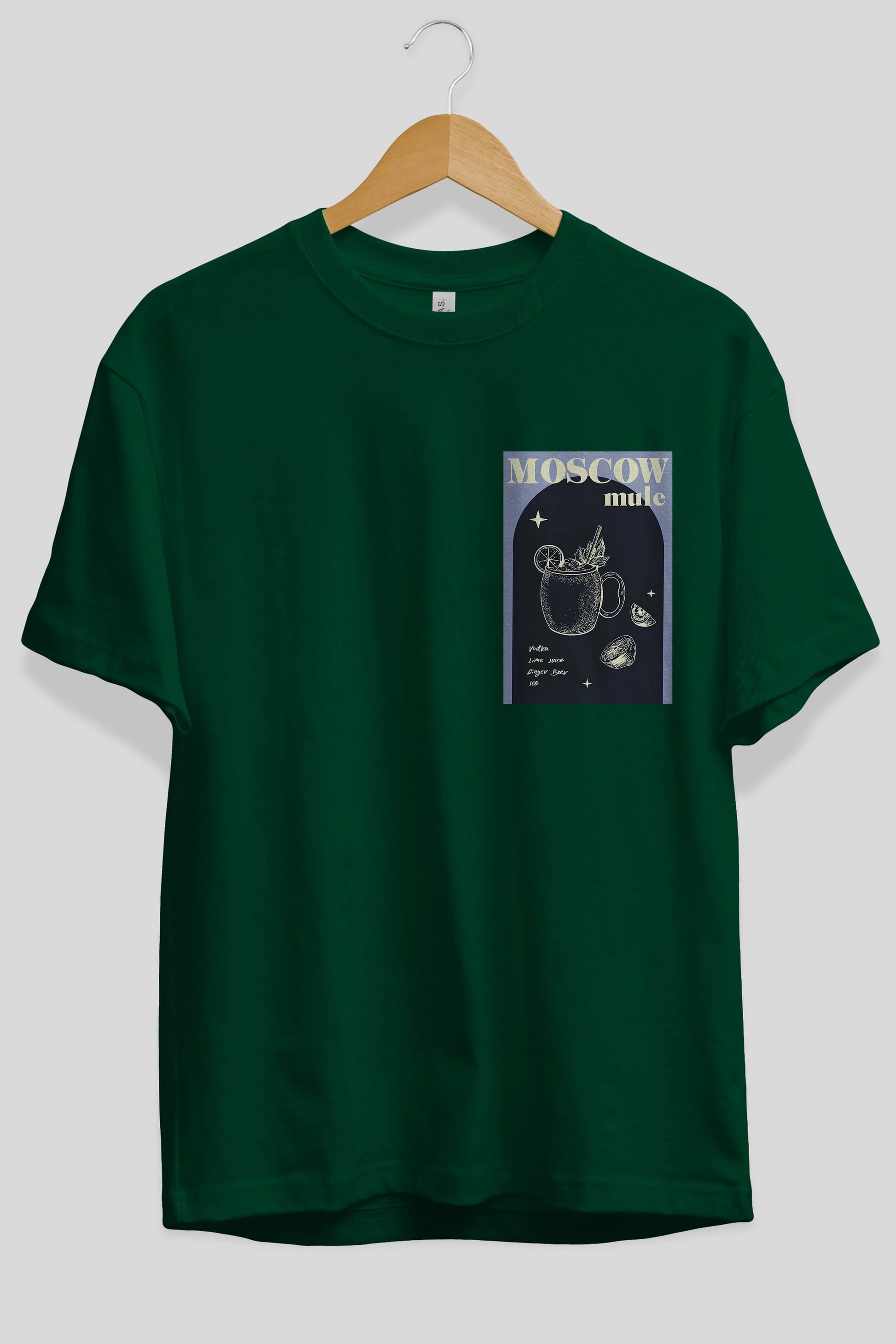 Moscow Mule Ön Sol Baskılı Oversize t-shirt Erkek Kadın Unisex %100 Pamuk Bisiklet Yaka tişort