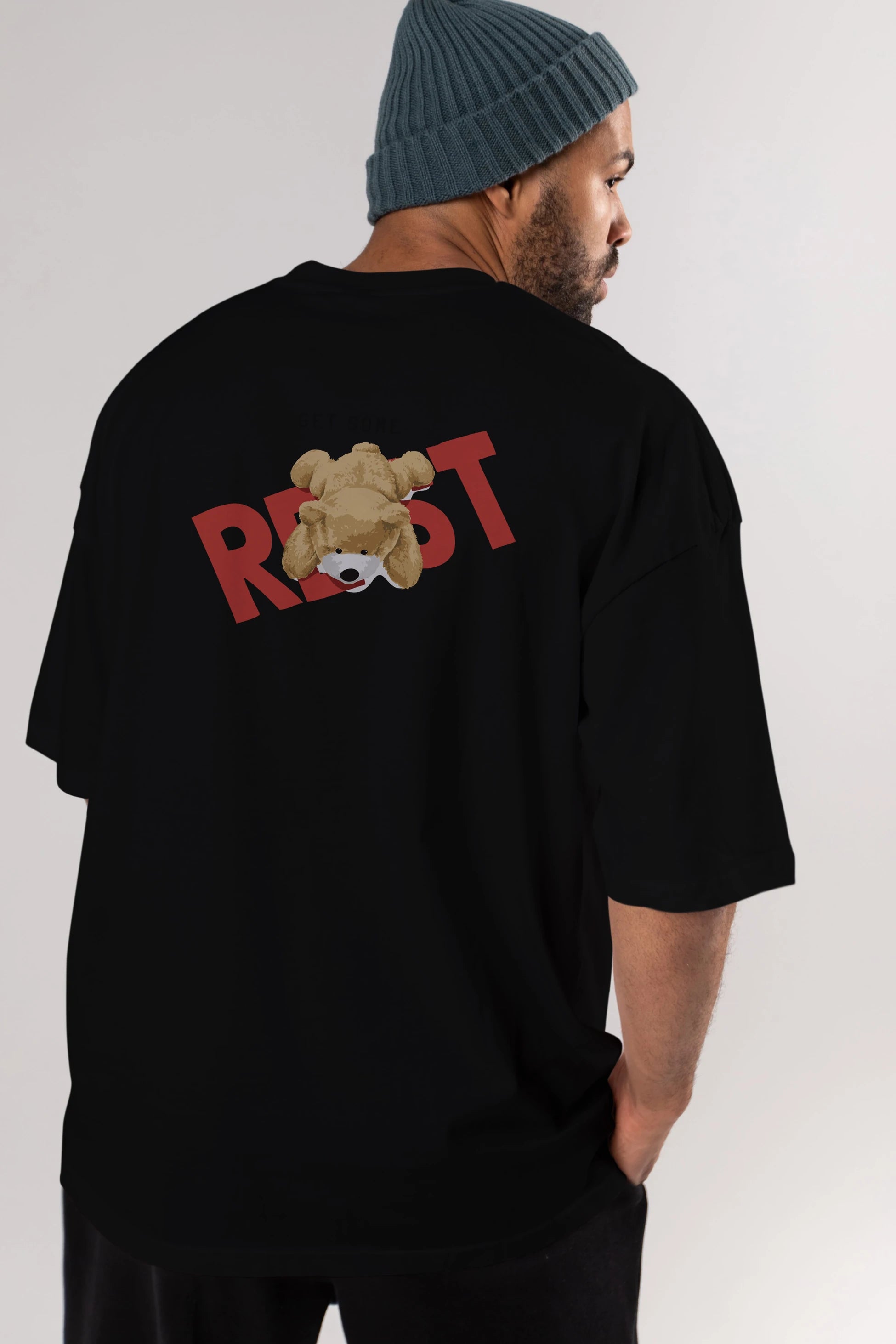 Teddy Bear Rest Arka Baskılı Oversize t-shirt Erkek Kadın Unisex %100 Pamuk