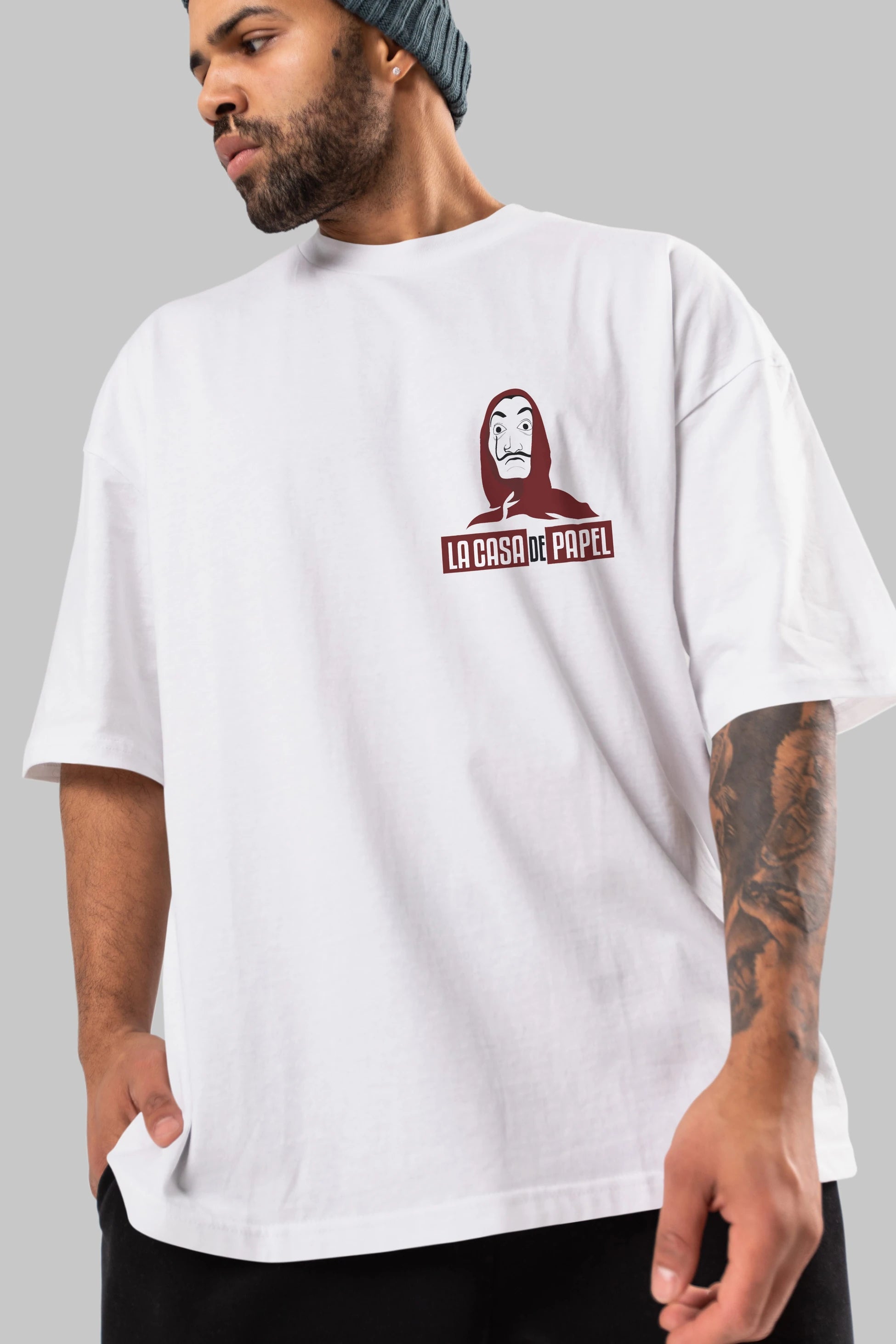 La Casa De Papel (1) Ön Sol Baskılı Oversize t-shirt Erkek Kadın Unisex %100 Pamuk Bisiklet Yaka tişort
