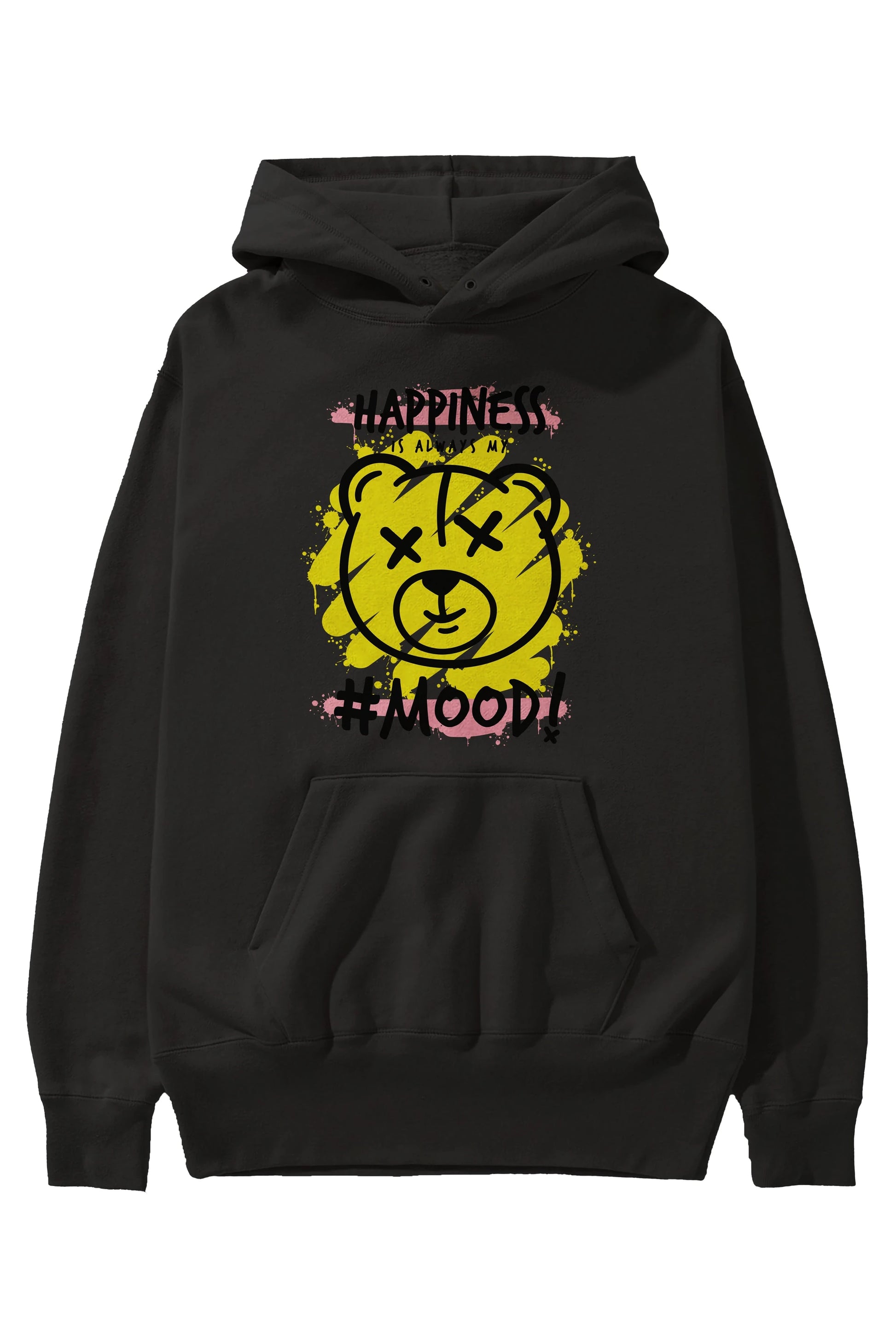Happiness Mood Bear Ön Baskılı Hoodie Oversize Kapüşonlu Sweatshirt Erkek Kadın Unisex
