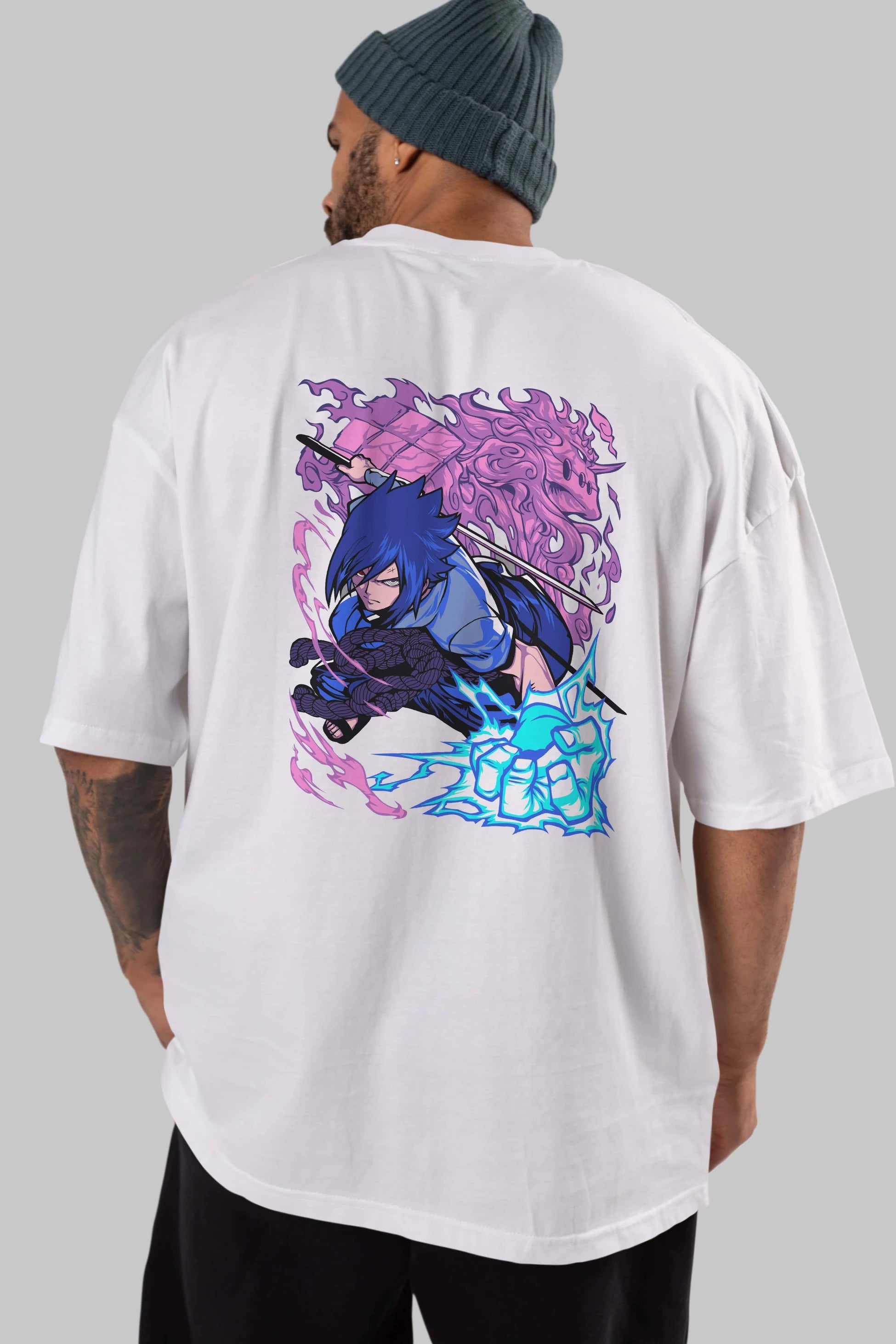 NARUTO SASUKE UCHIHA 2 Anime Arka Baskılı Oversize t-shirt Erkek Kadın Unisex