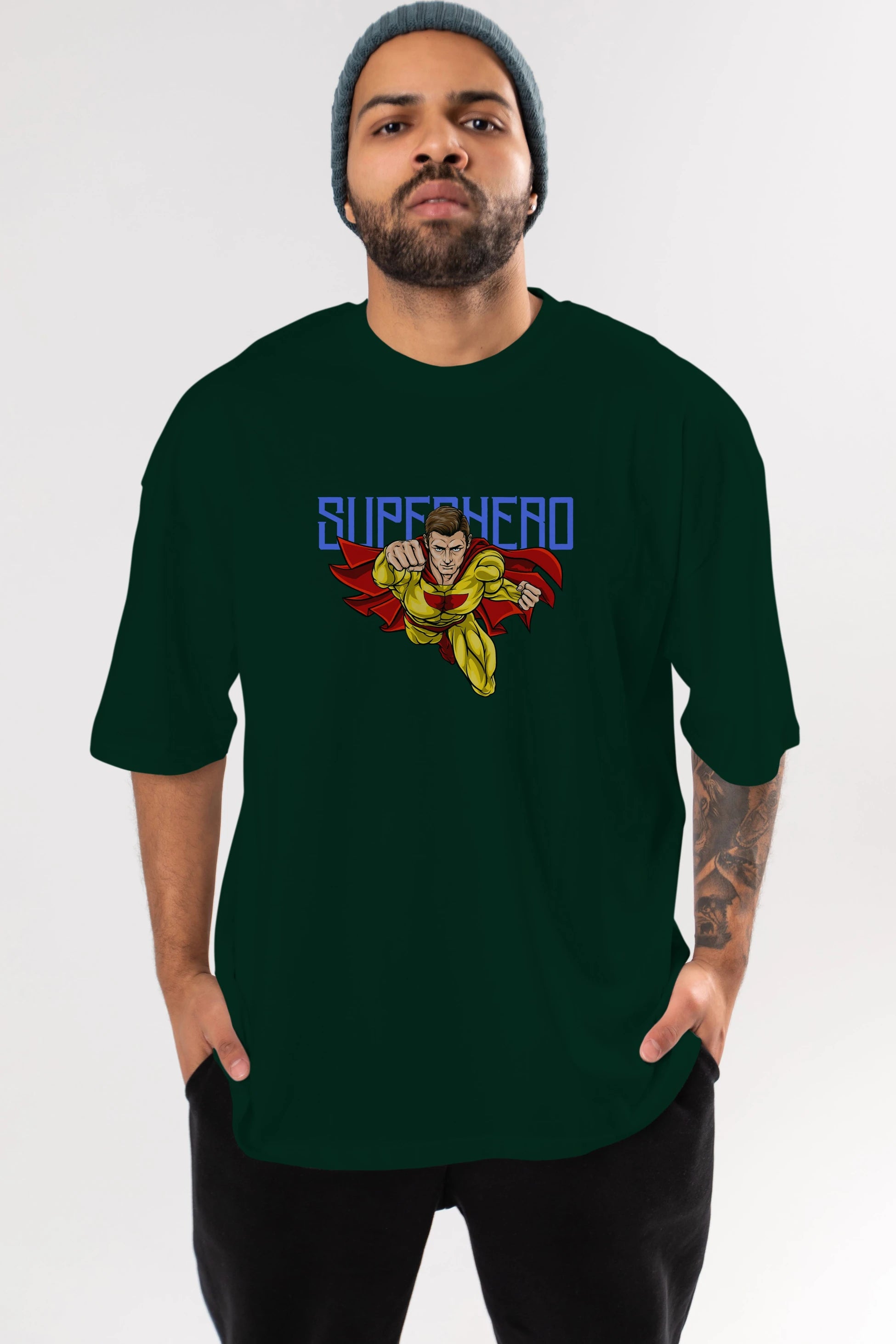 Super Hero Ön Baskılı Oversize t-shirt Erkek Kadın Unisex