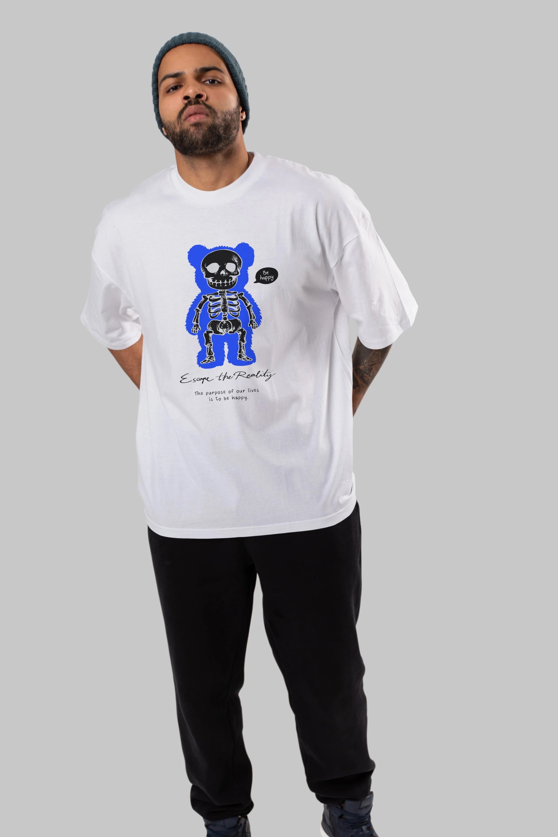 Be Happy Bear Ön Baskılı Oversize t-shirt Erkek Kadın Unisex