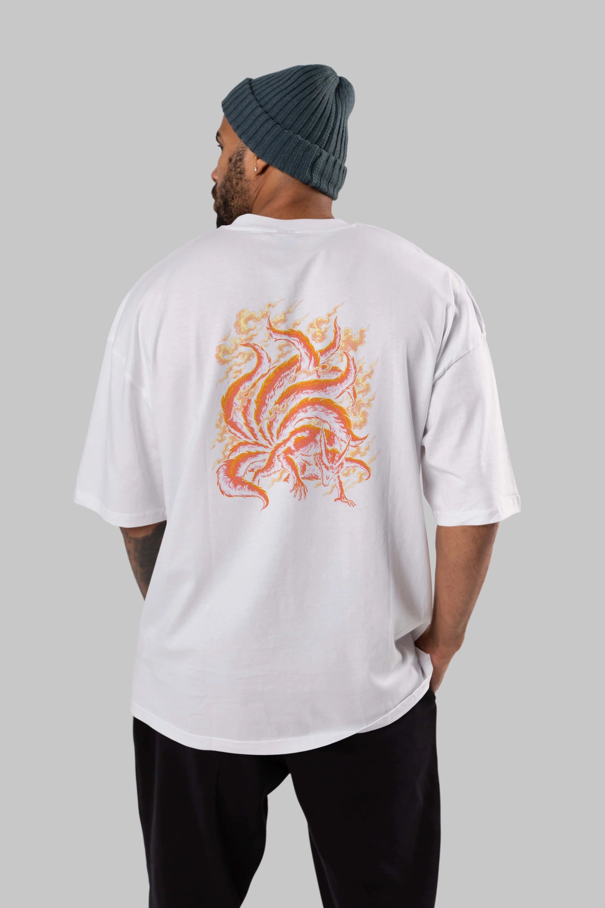 NARUTO KYUUBI Anime Arka Baskılı Oversize t-shirt Erkek Kadın Unisex
