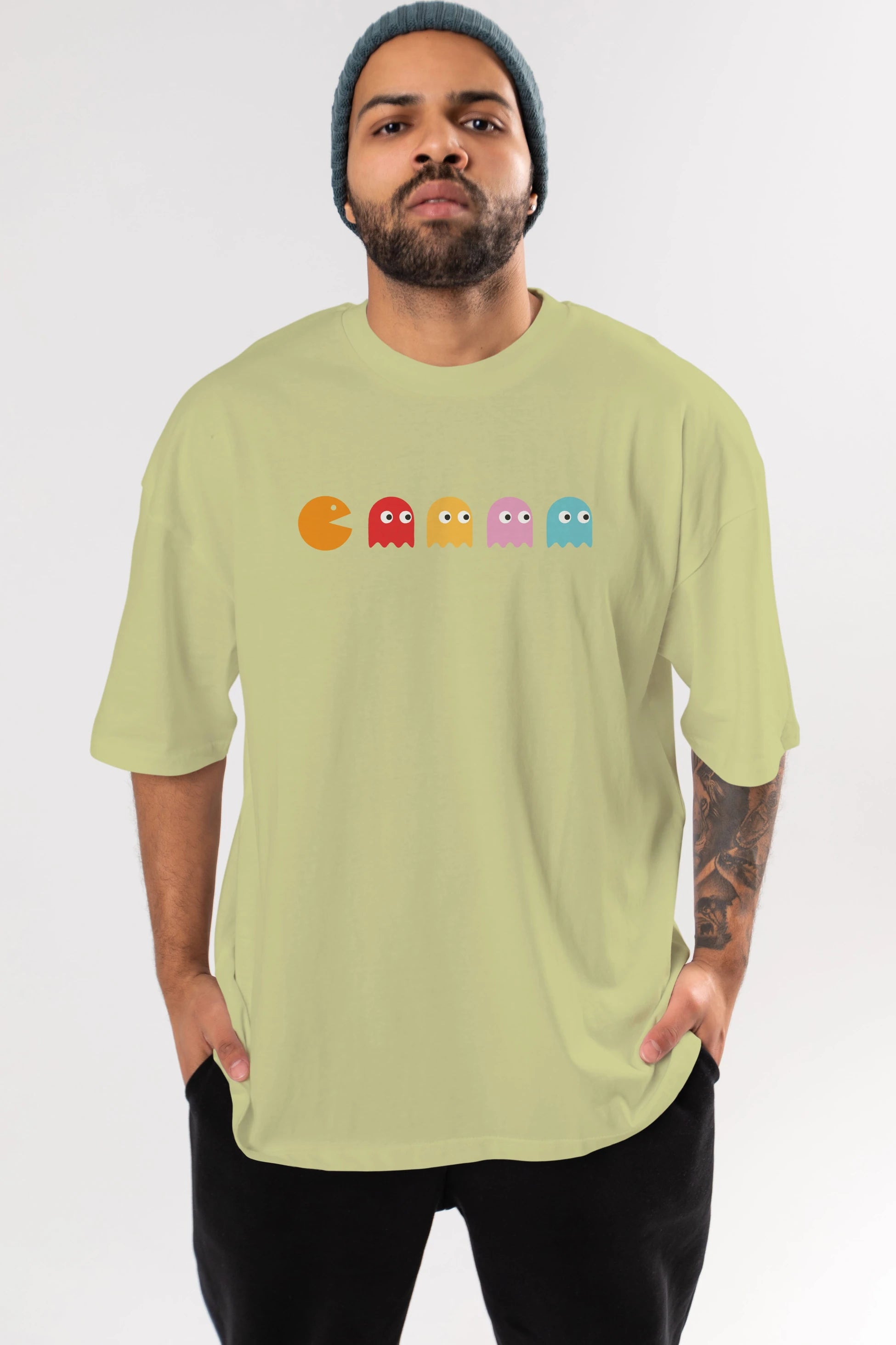 Pac-Man game Ön Baskılı Oversize t-shirt %100 pamuk Erkek Kadın Unisex