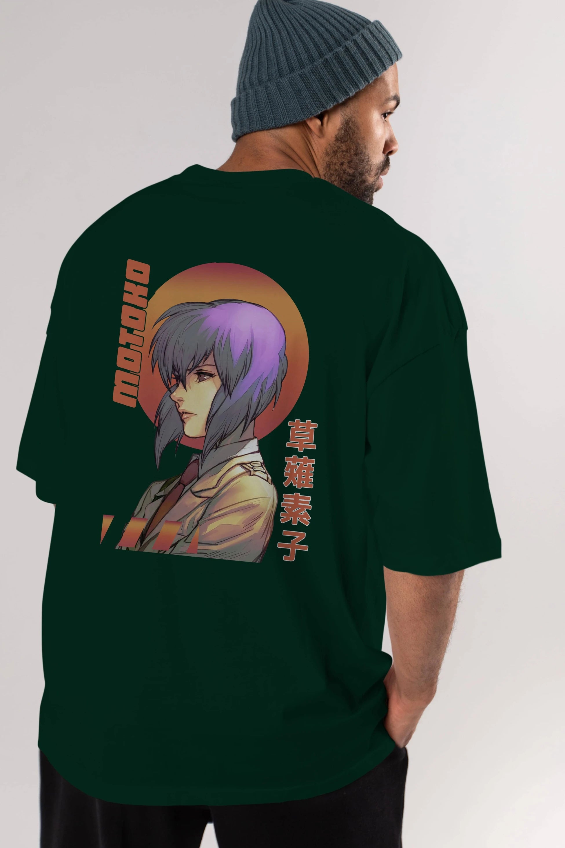 Motoko Kusanagi 10 Anime Arka Baskılı Oversize t-shirt Erkek Kadın Unisex
