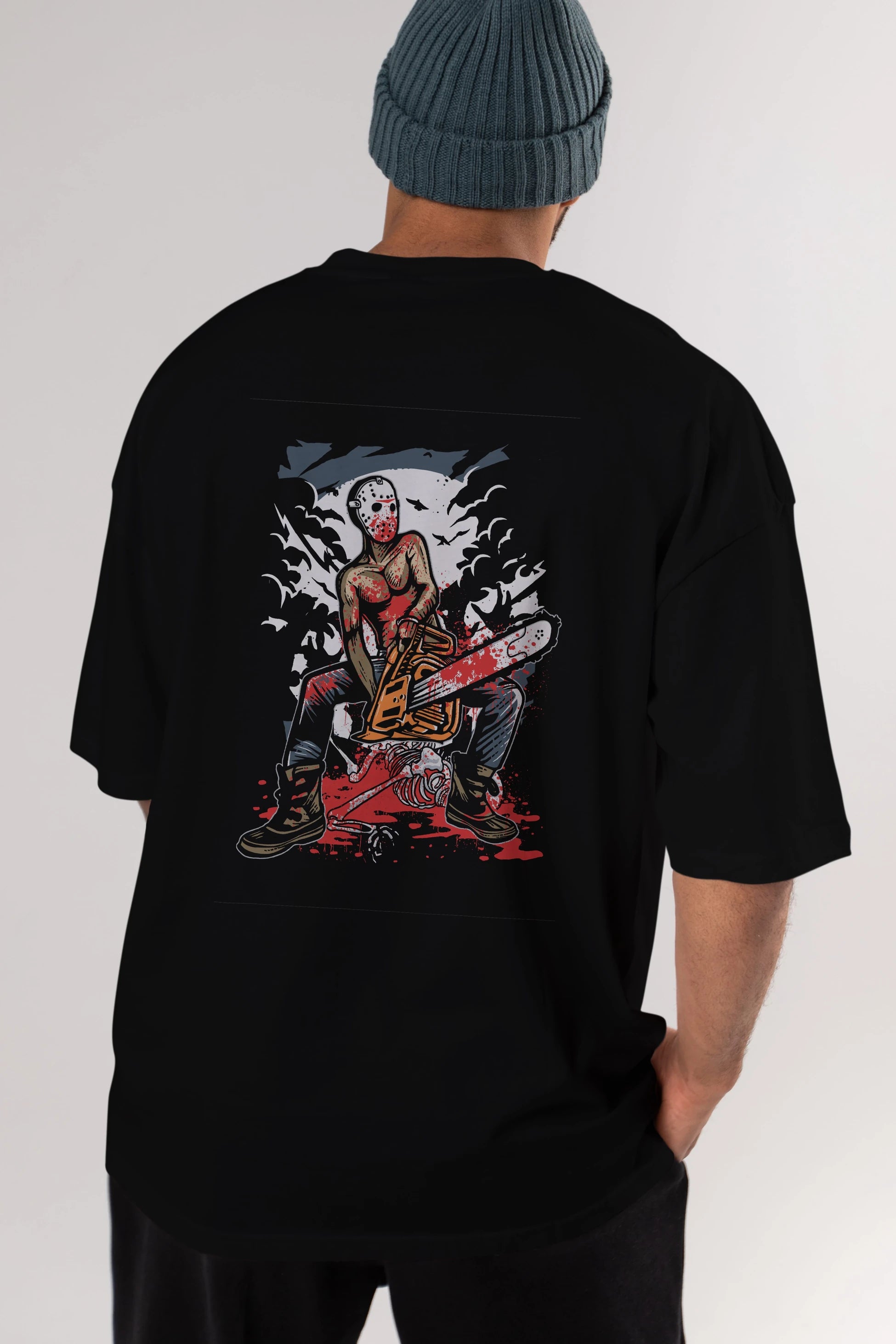 Chainsaw Killer Arka Baskılı Oversize t-shirt Erkek Kadın Unisex %100 Pamuk