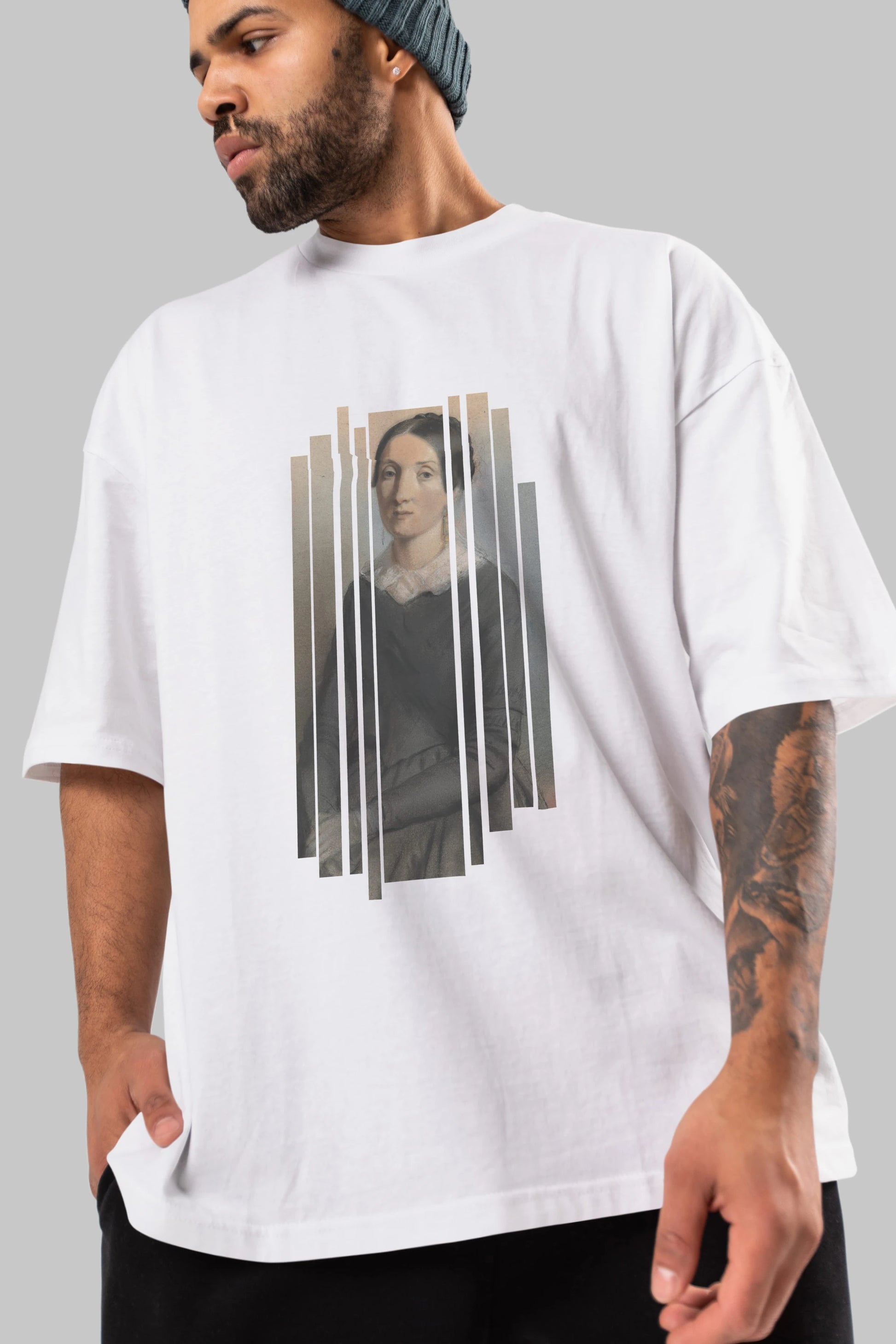Retro Portre Ön Baskılı Oversize t-shirt Erkek Kadın Unisex
