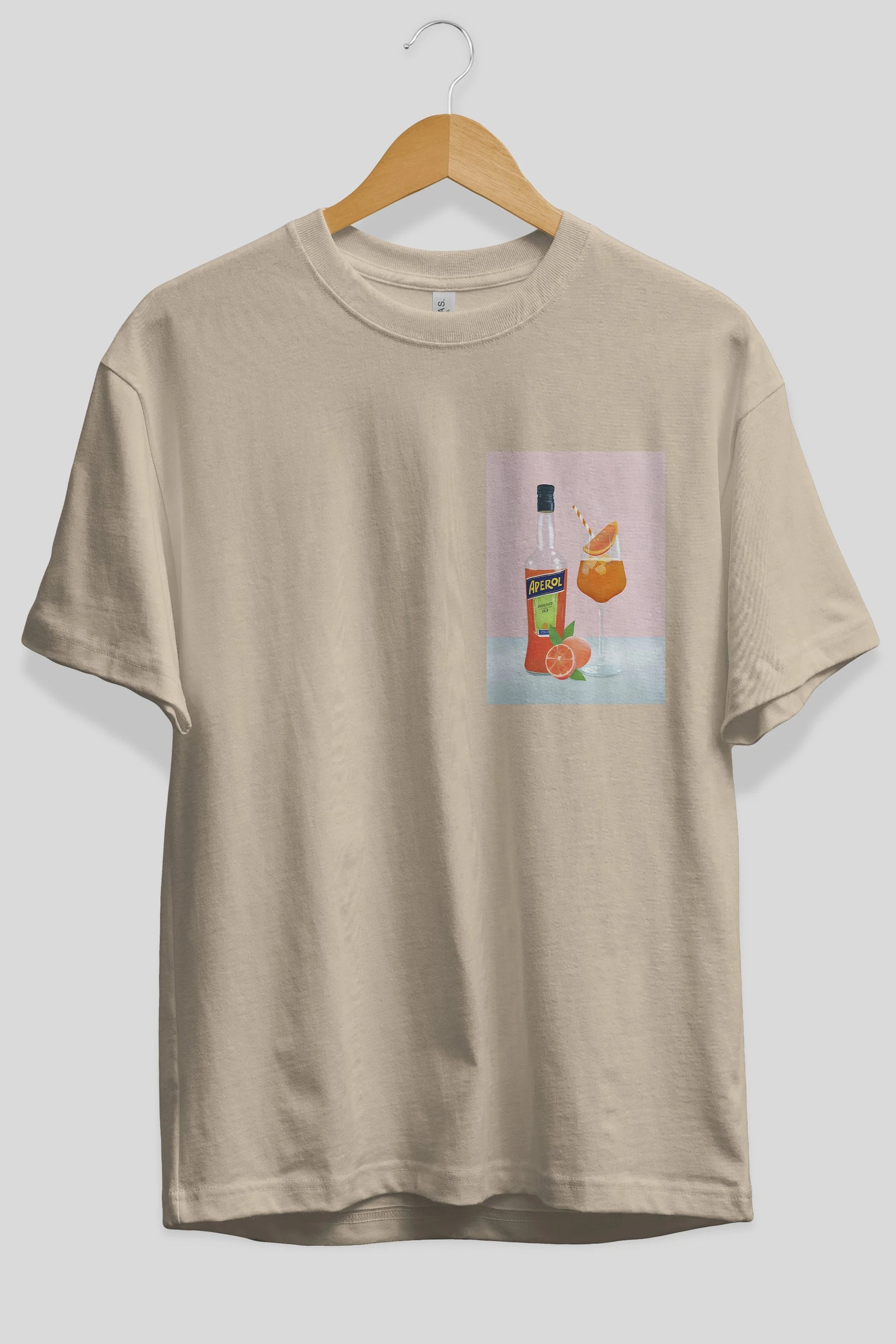 Aperol Spritz 3 Ön Sol Baskılı Oversize t-shirt Erkek Kadın Unisex %100 Pamuk Bisiklet Yaka tişort