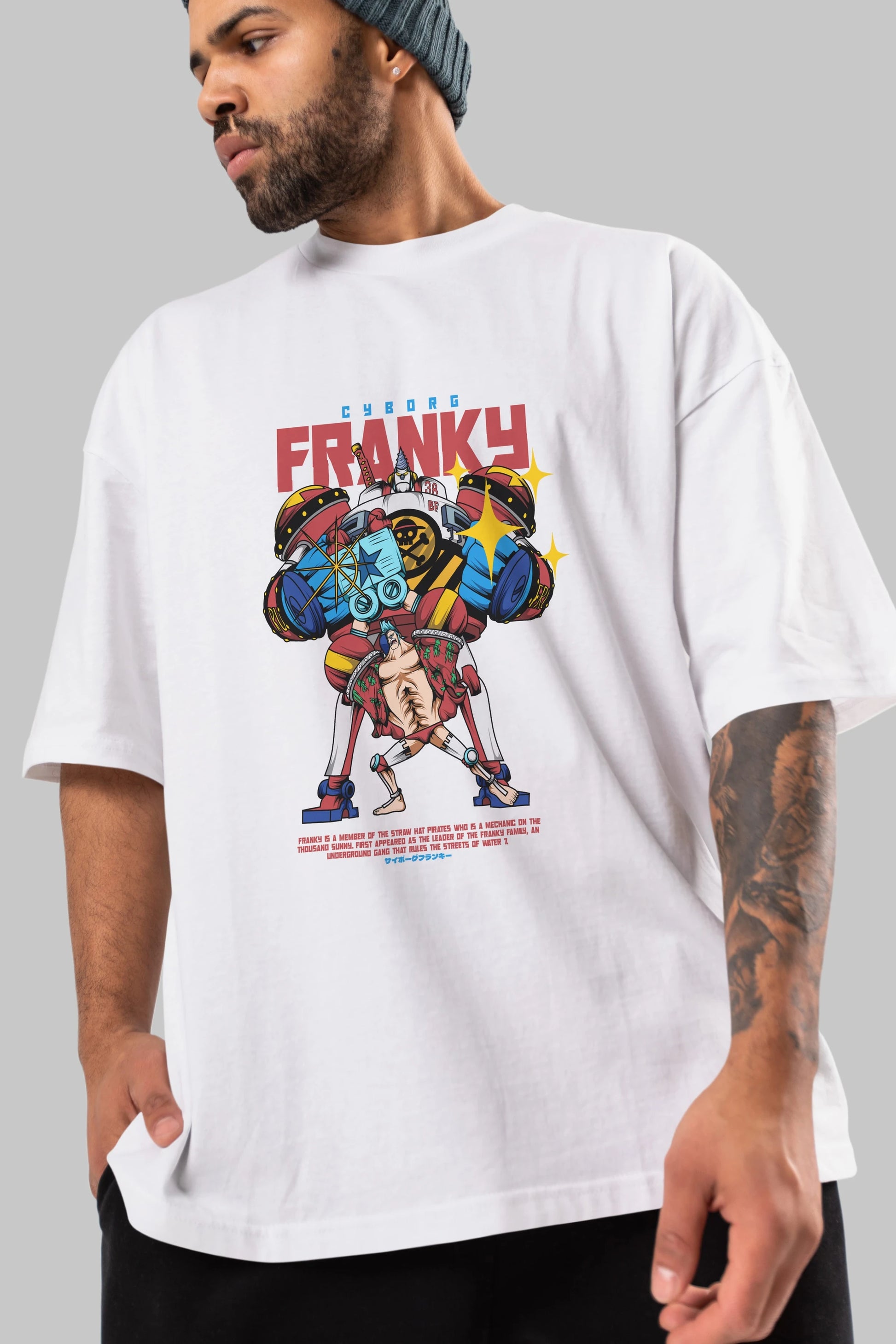 Cyborg Franky Anime Ön Baskılı Oversize t-shirt %100 pamuk Erkek Kadın Unisex
