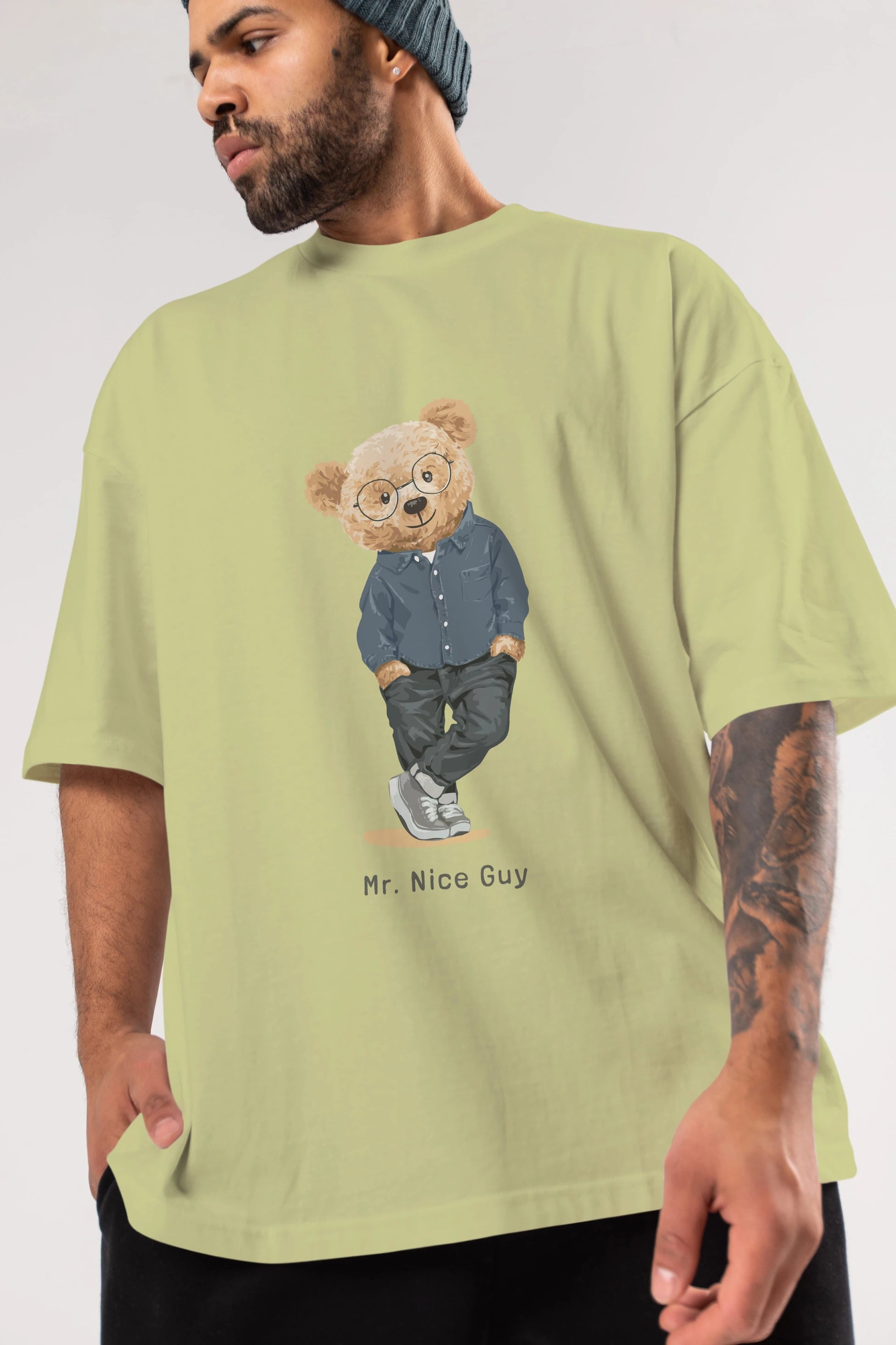 Teddy Bear Mr. Nice Guy Ön Baskılı Oversize t-shirt Erkek Kadın Unisex %100 Pamuk