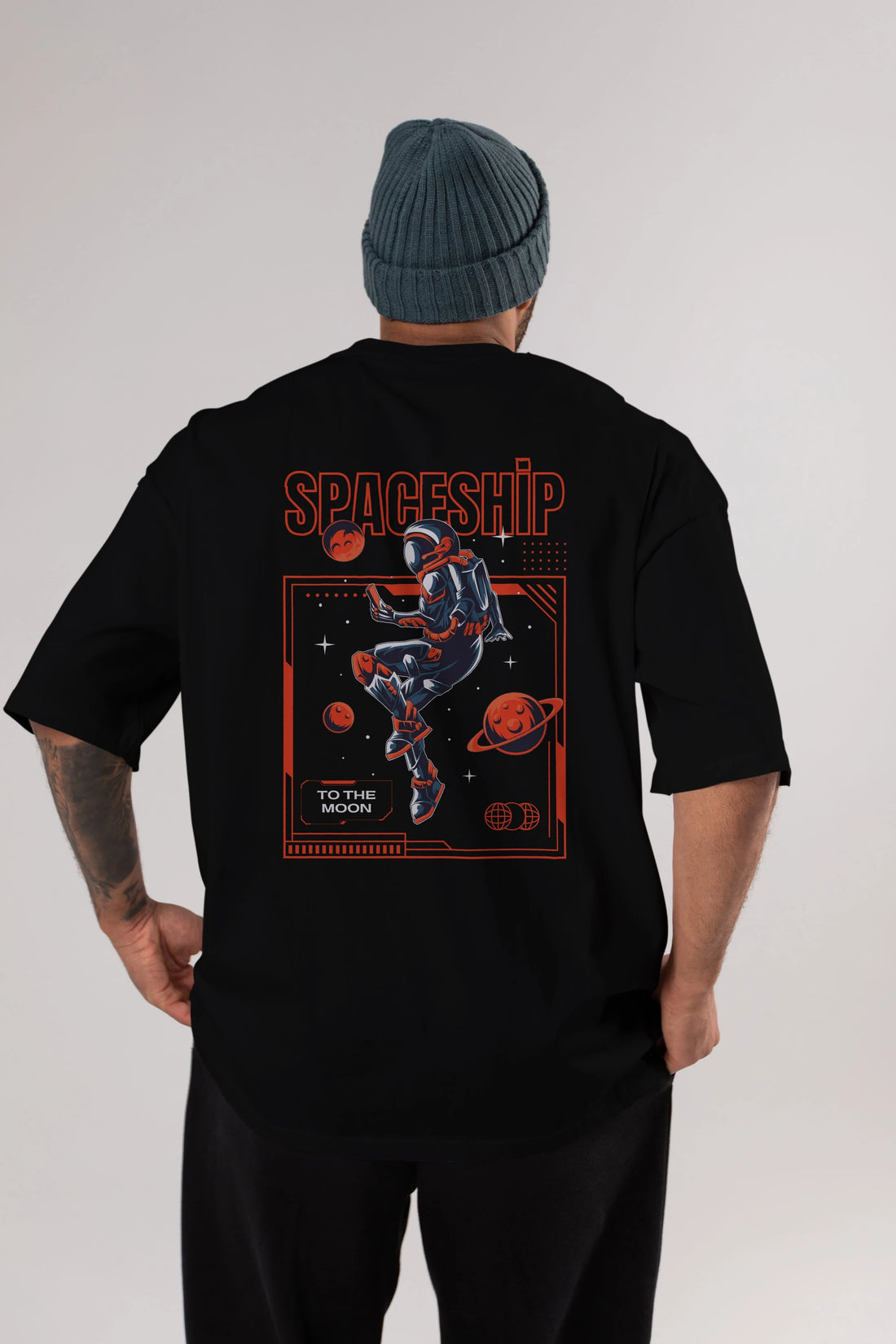 Spaceship Arka Baskılı Oversize t-shirt Erkek Kadın Unisex