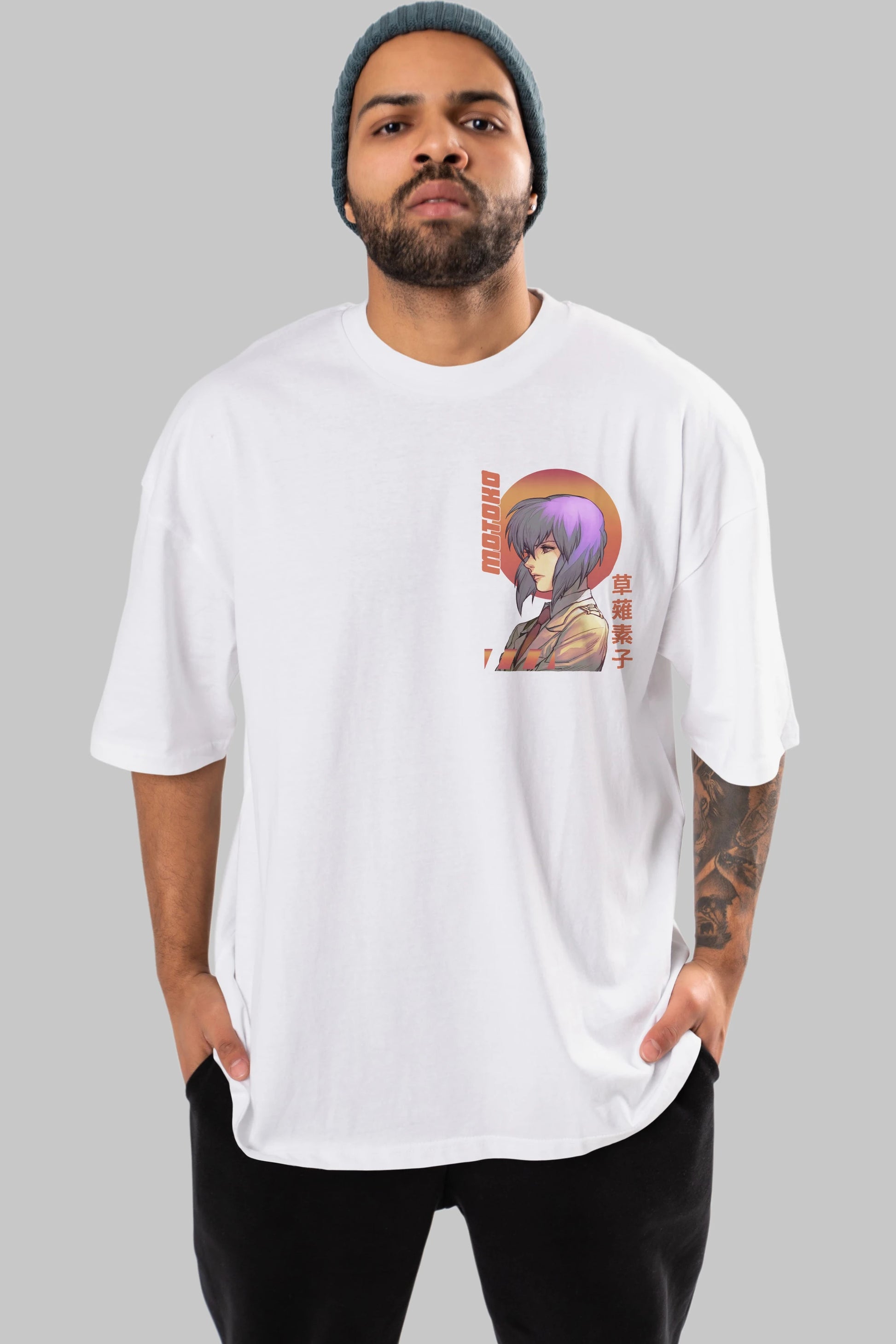Motoko Kusanagi 10 Ön Sol Baskılı Oversize t-shirt Erkek Kadın Unisex %100 Pamuk Bisiklet Yaka tişort