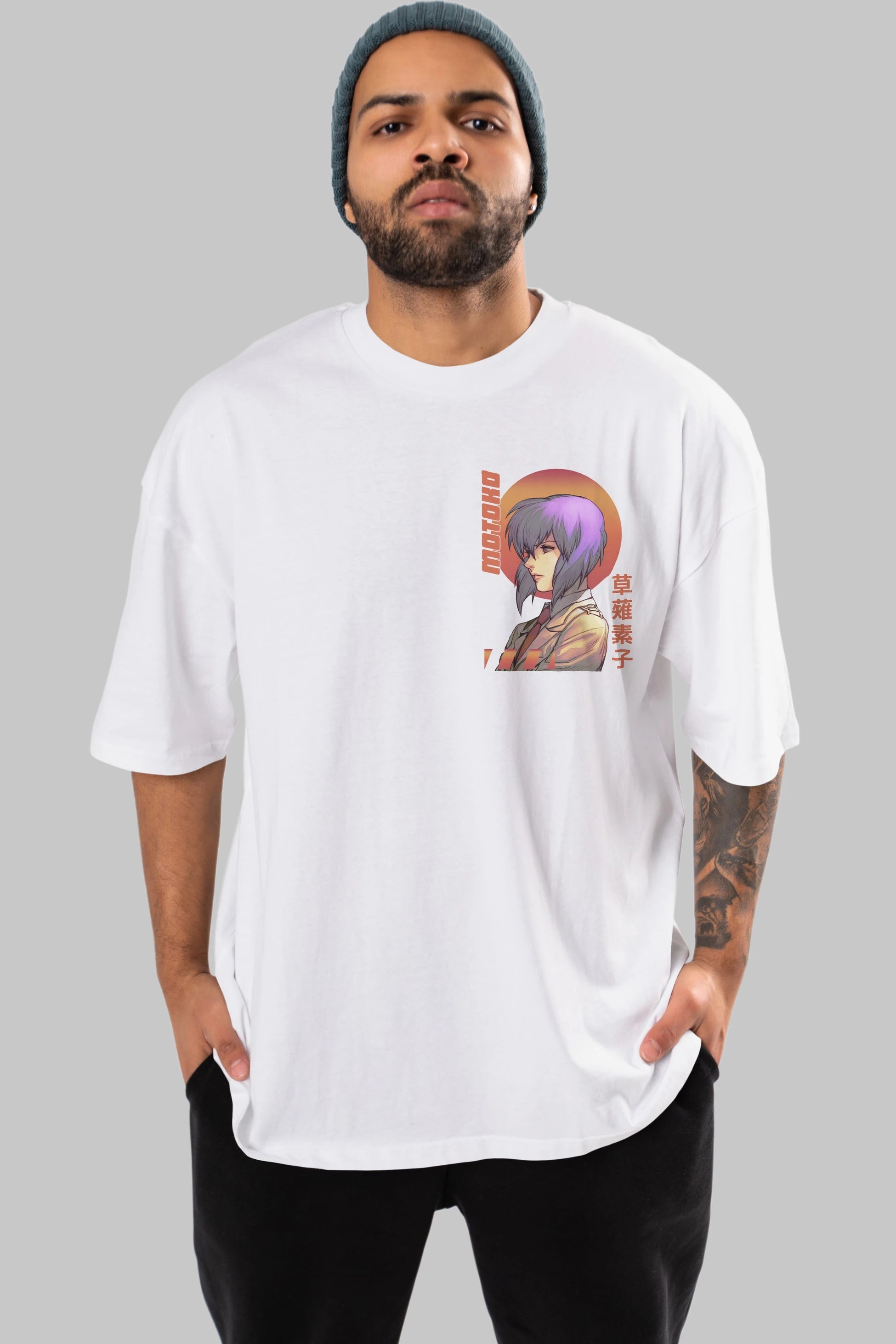 Motoko Kusanagi 10 Ön Sol Baskılı Oversize t-shirt Erkek Kadın Unisex %100 Pamuk Bisiklet Yaka tişort