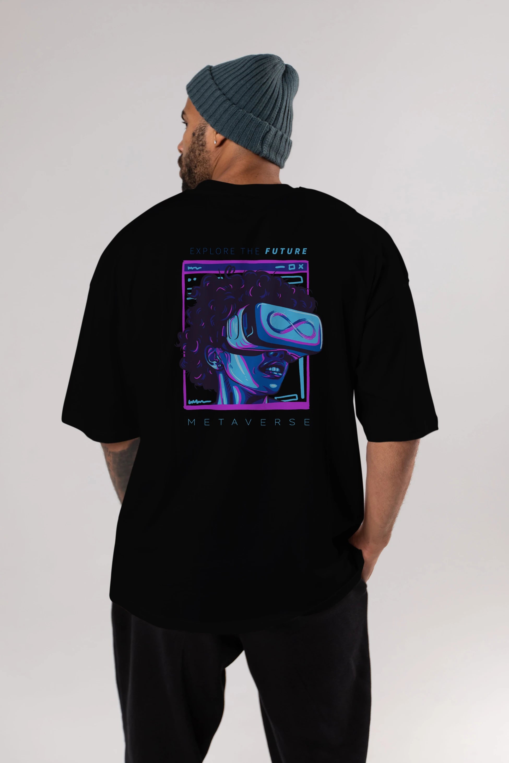 Metaverse Arka Baskılı Oversize t-shirt Erkek Kadın Unisex