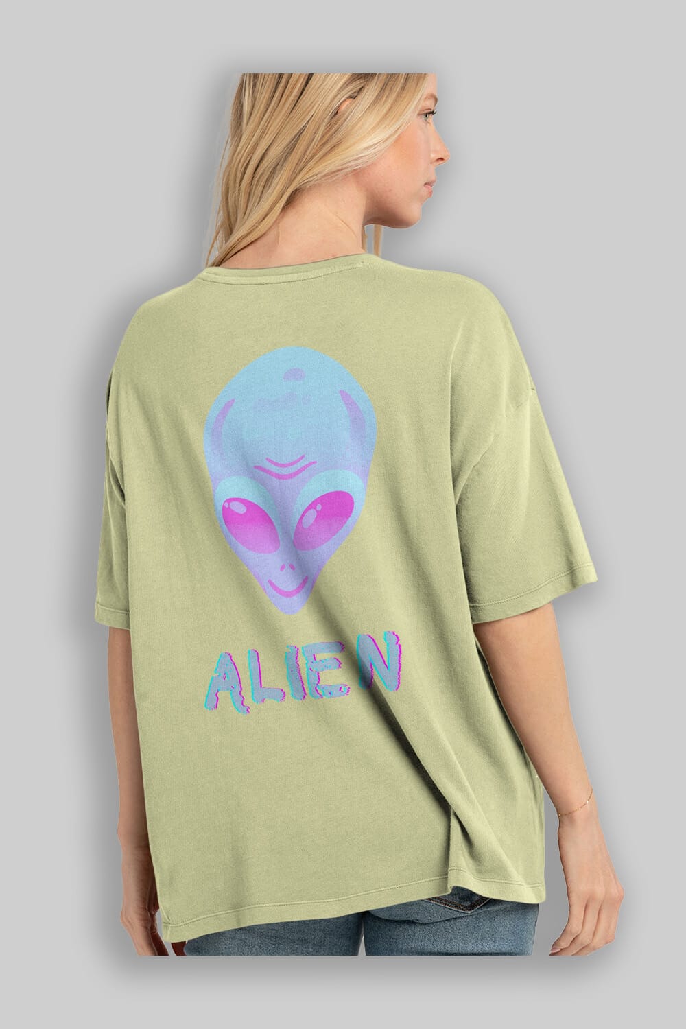 Alien Arka Baskılı Oversize t-shirt Erkek Kadın Unisex