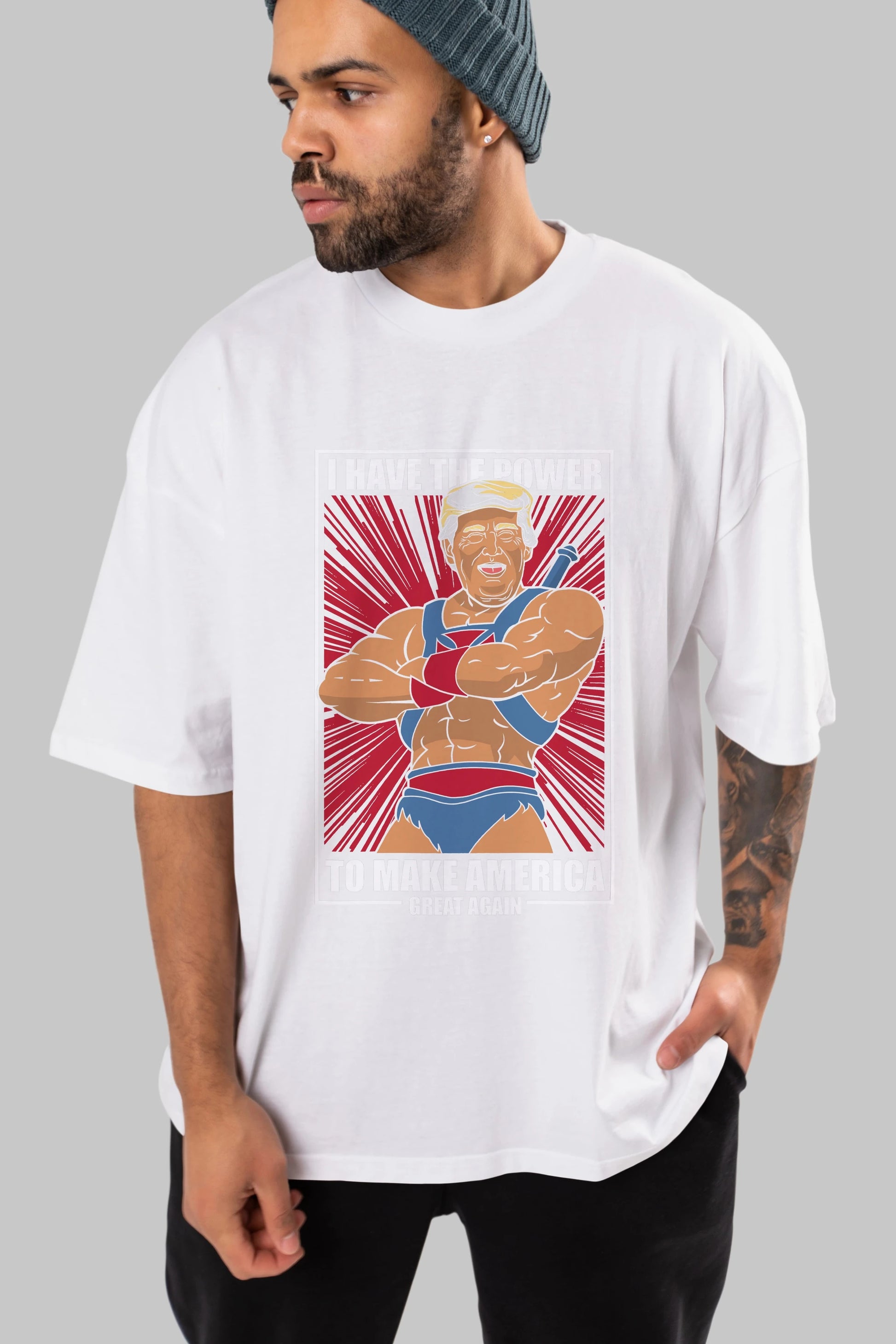 Trump Heman Ön Baskılı Oversize t-shirt Erkek Kadın Unisex %100 Pamuk tişort