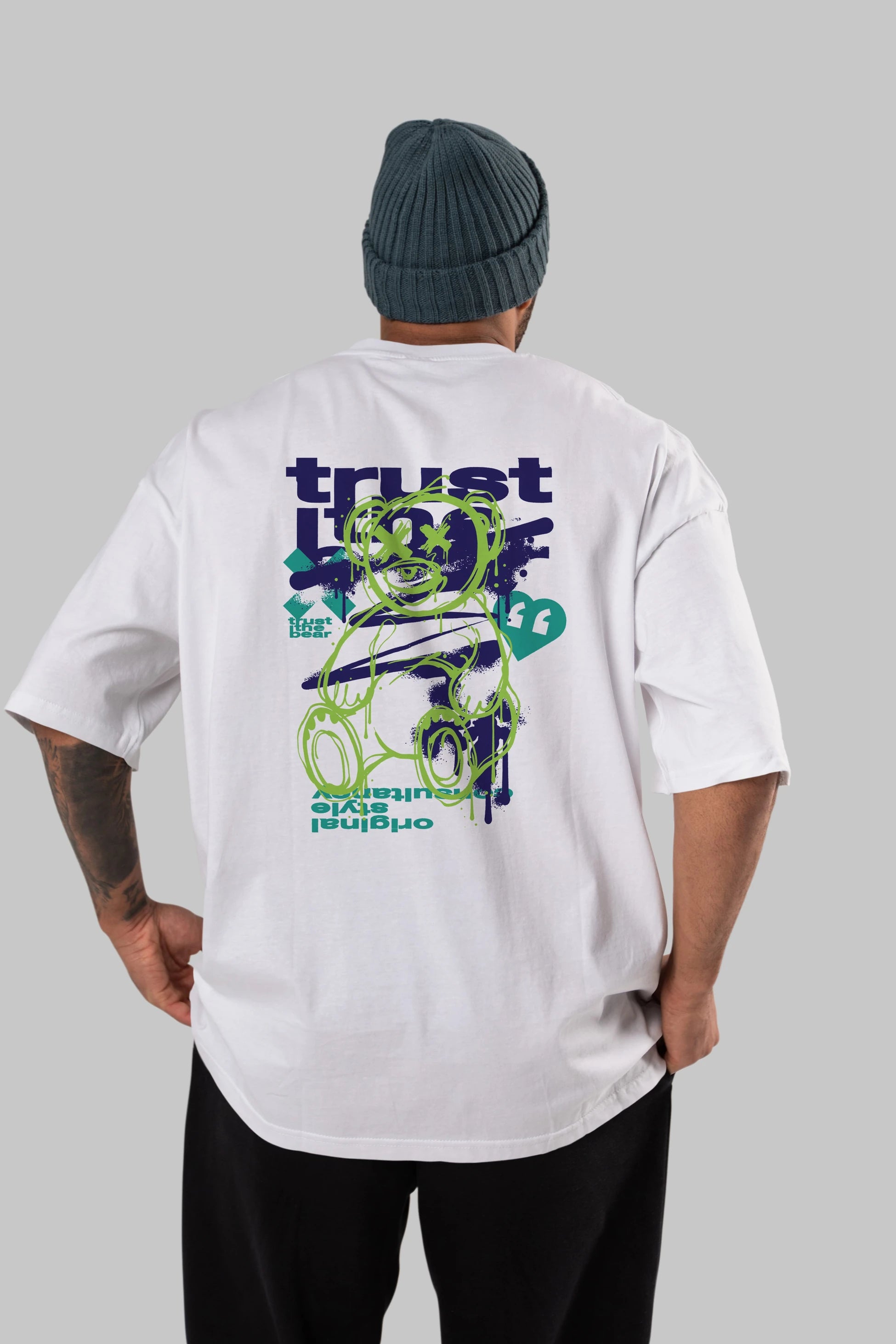 Trust The Bear 3 Arka Baskılı Oversize t-shirt Erkek Kadın Unisex