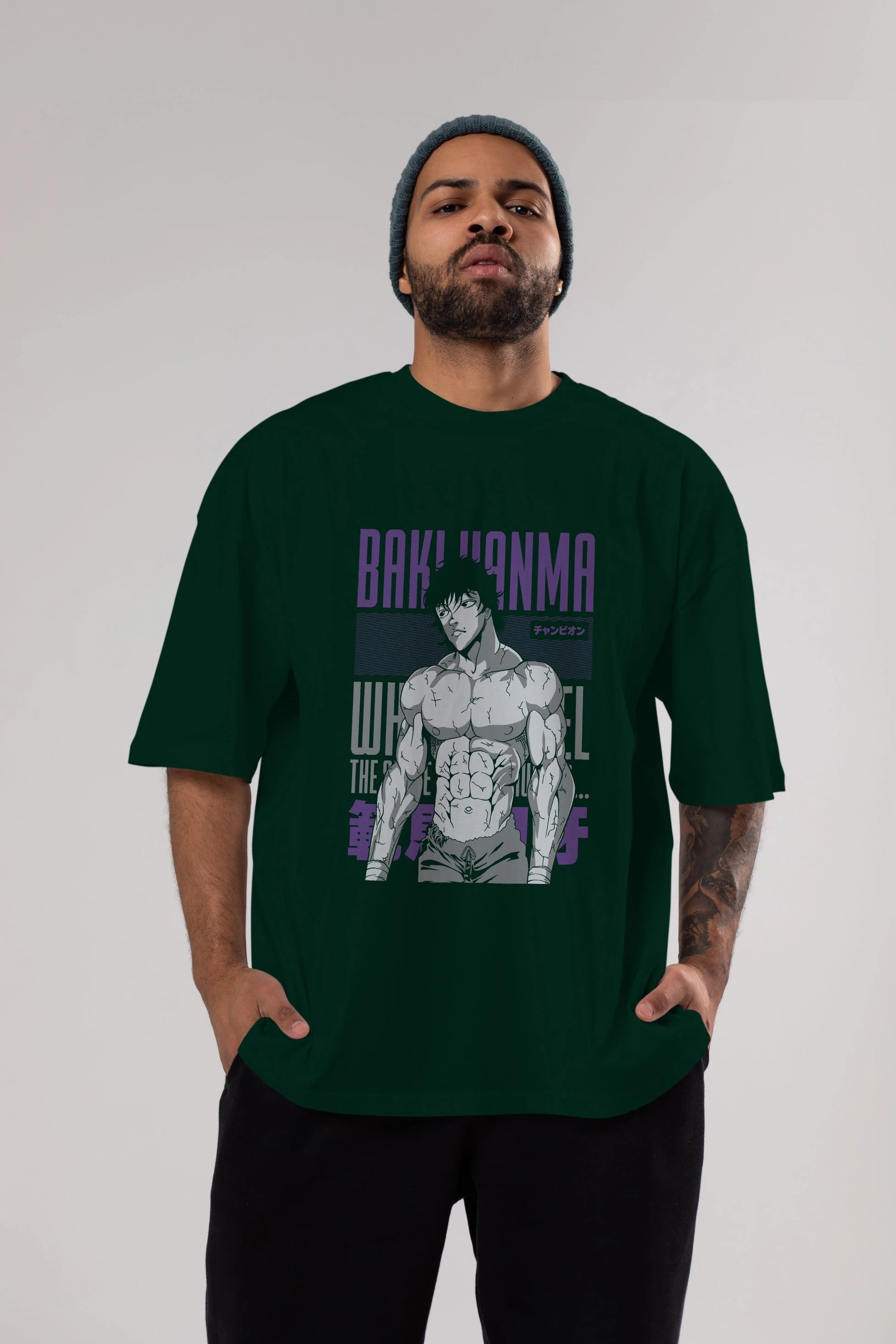 BAKI HANMA (2) Anime Ön Baskılı Oversize t-shirt %100 pamuk Erkek Kadın Unisex