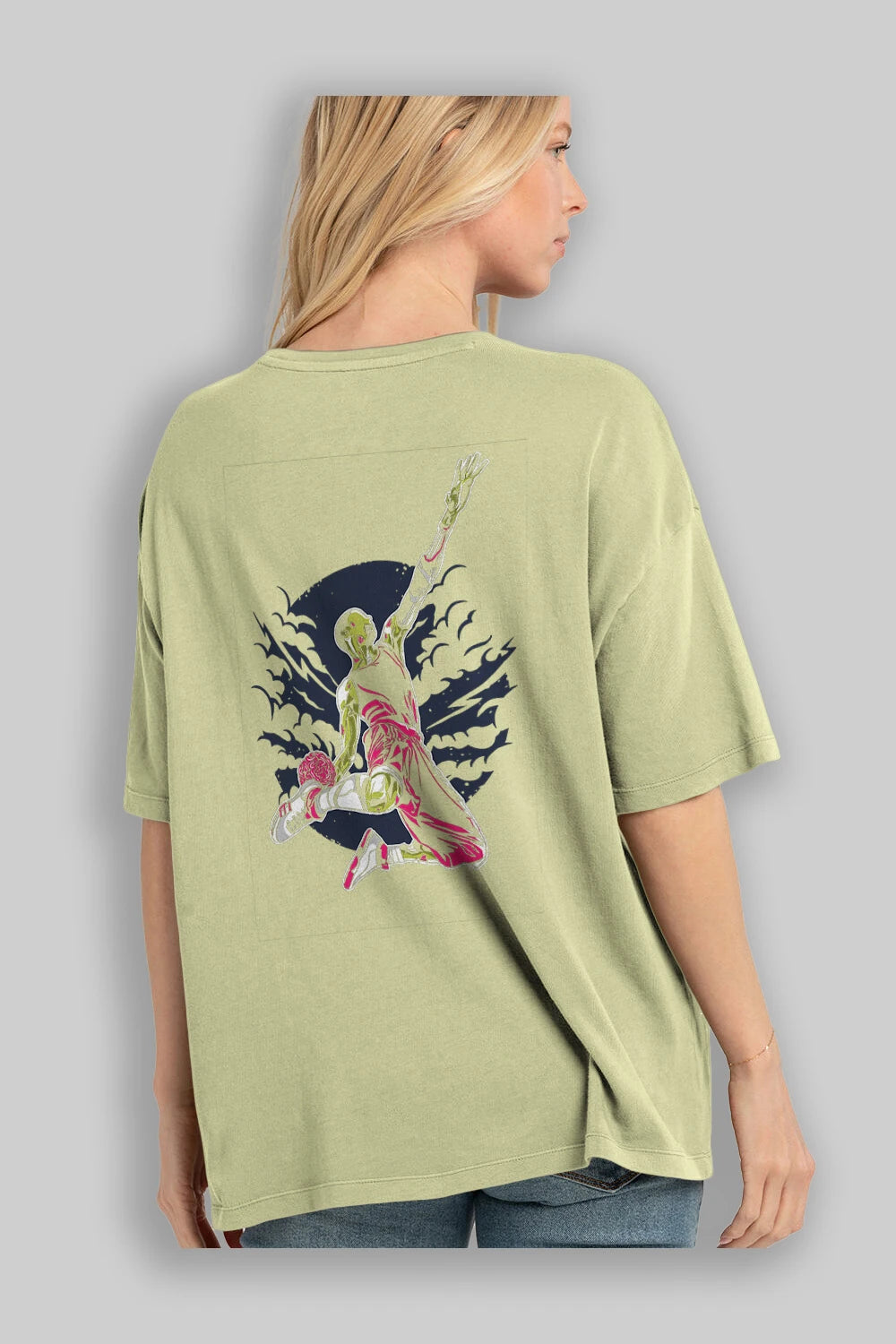 Zombie Slam Dunk Arka Baskılı Oversize t-shirt Erkek Kadın Unisex %100 Pamuk