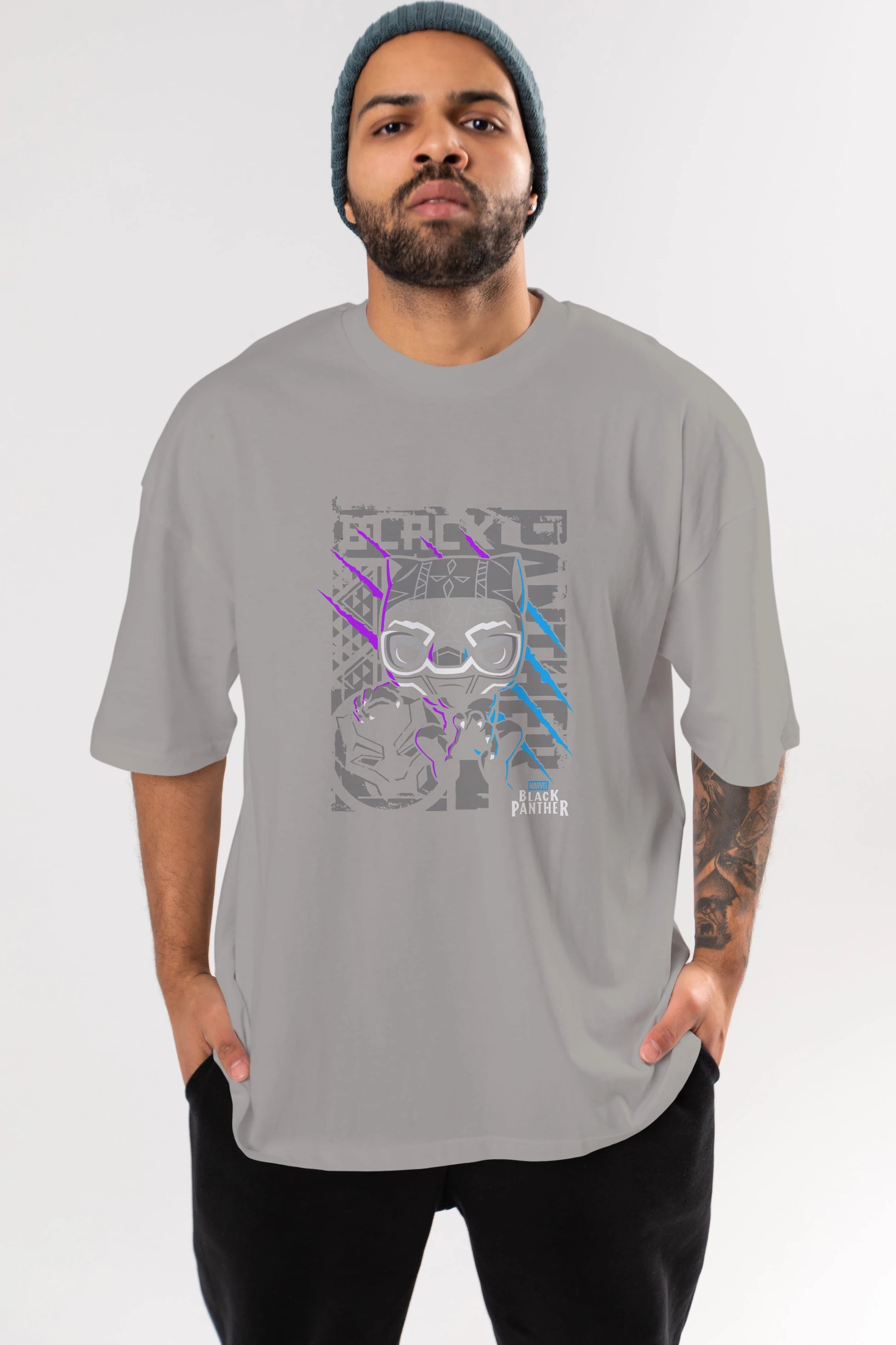 Black Panther Ön Baskılı Oversize t-shirt Erkek Kadın Unisex %100 Pamuk Bisiklet Yaka tişort