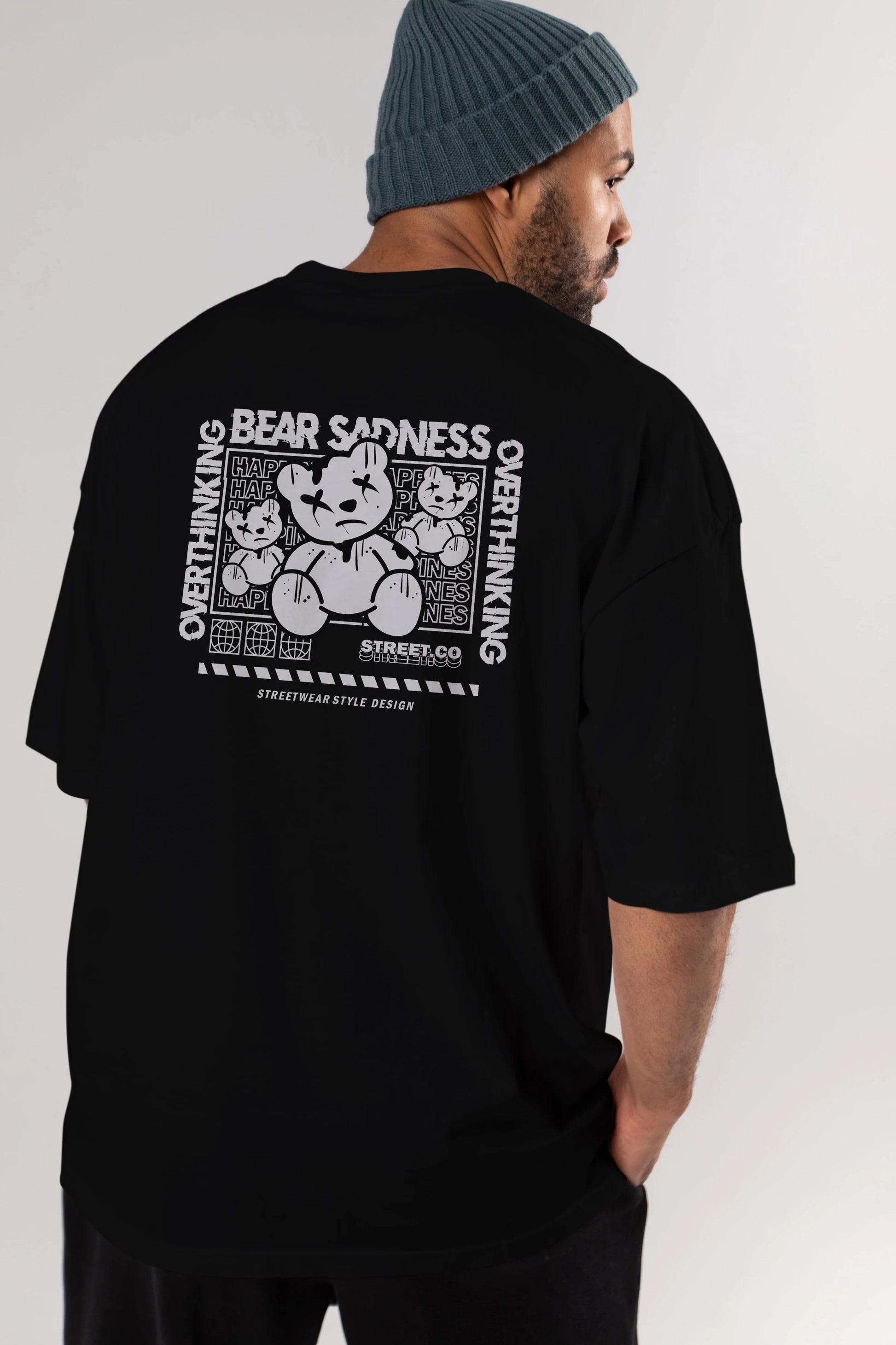 Bear Sadness 2 Arka Baskılı Oversize t-shirt Erkek Kadın Unisex