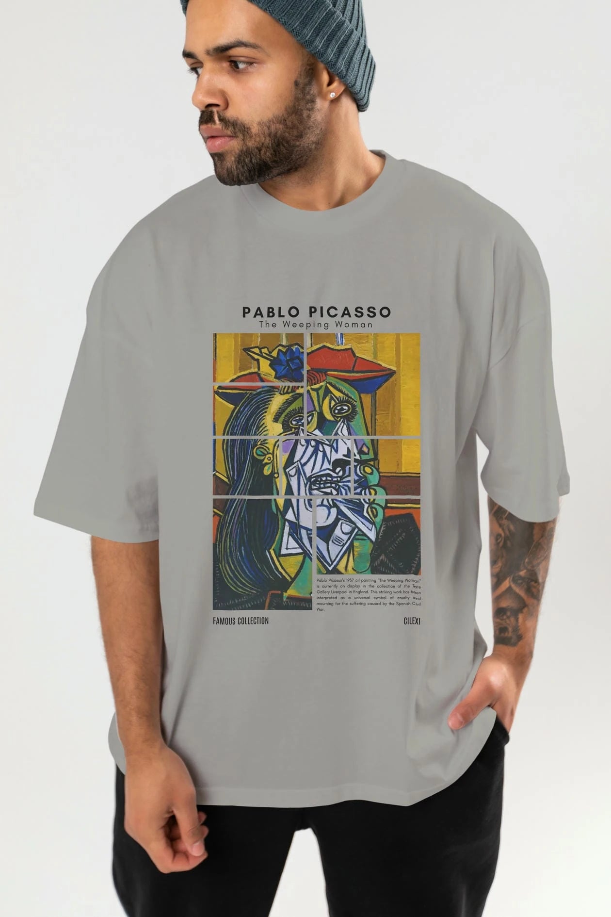 Pablo Picasso ön Baskılı Oversize t-shirt Erkek Kadın Bisiklet Yaka Pamuk tişort