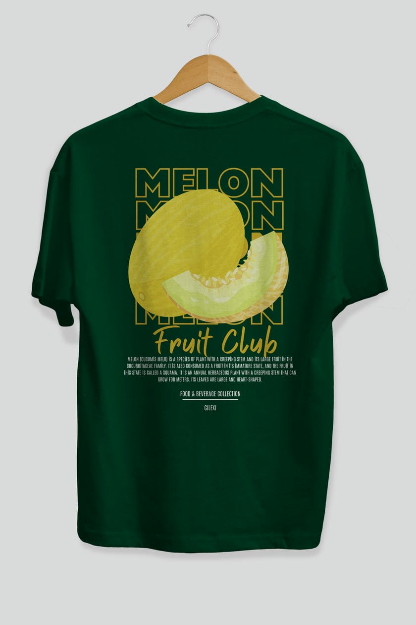 Melon Arka Baskılı Oversize t-shirt Erkek Kadın Pamuk Bisiklet Yaka tişort