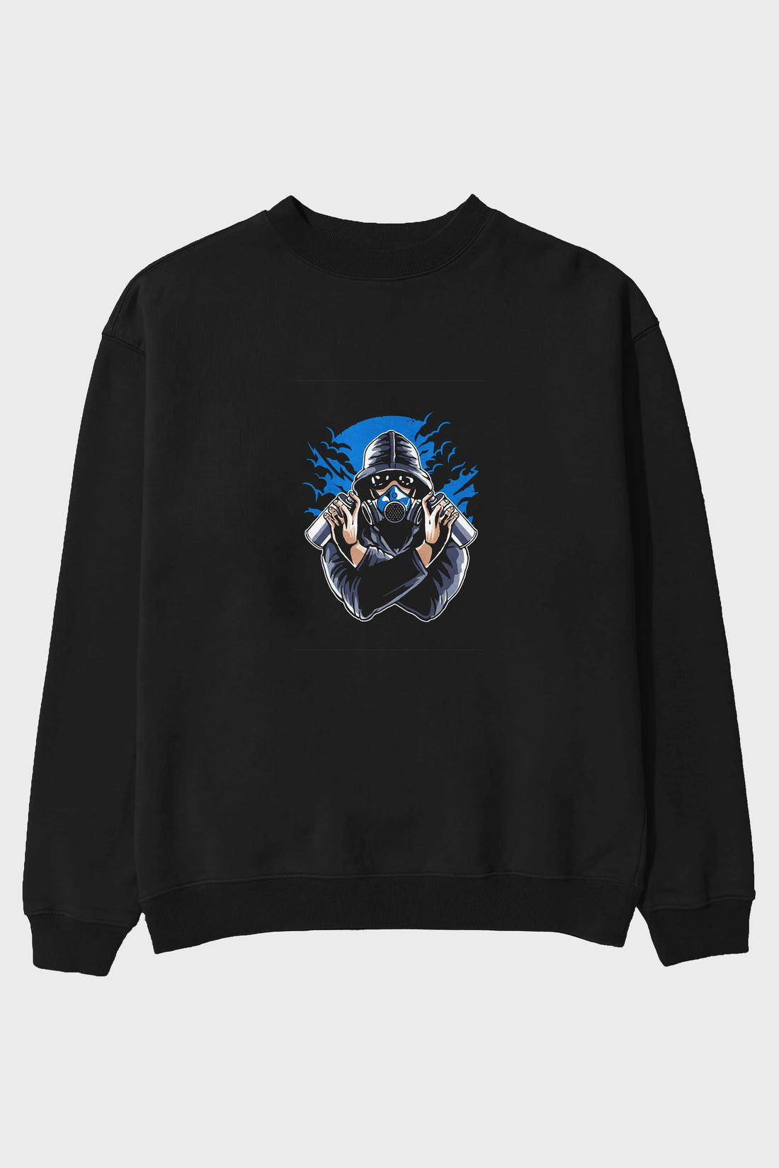 Graffiti Gasmask Ön Baskılı Oversize Sweatshirt Erkek Kadın Unisex