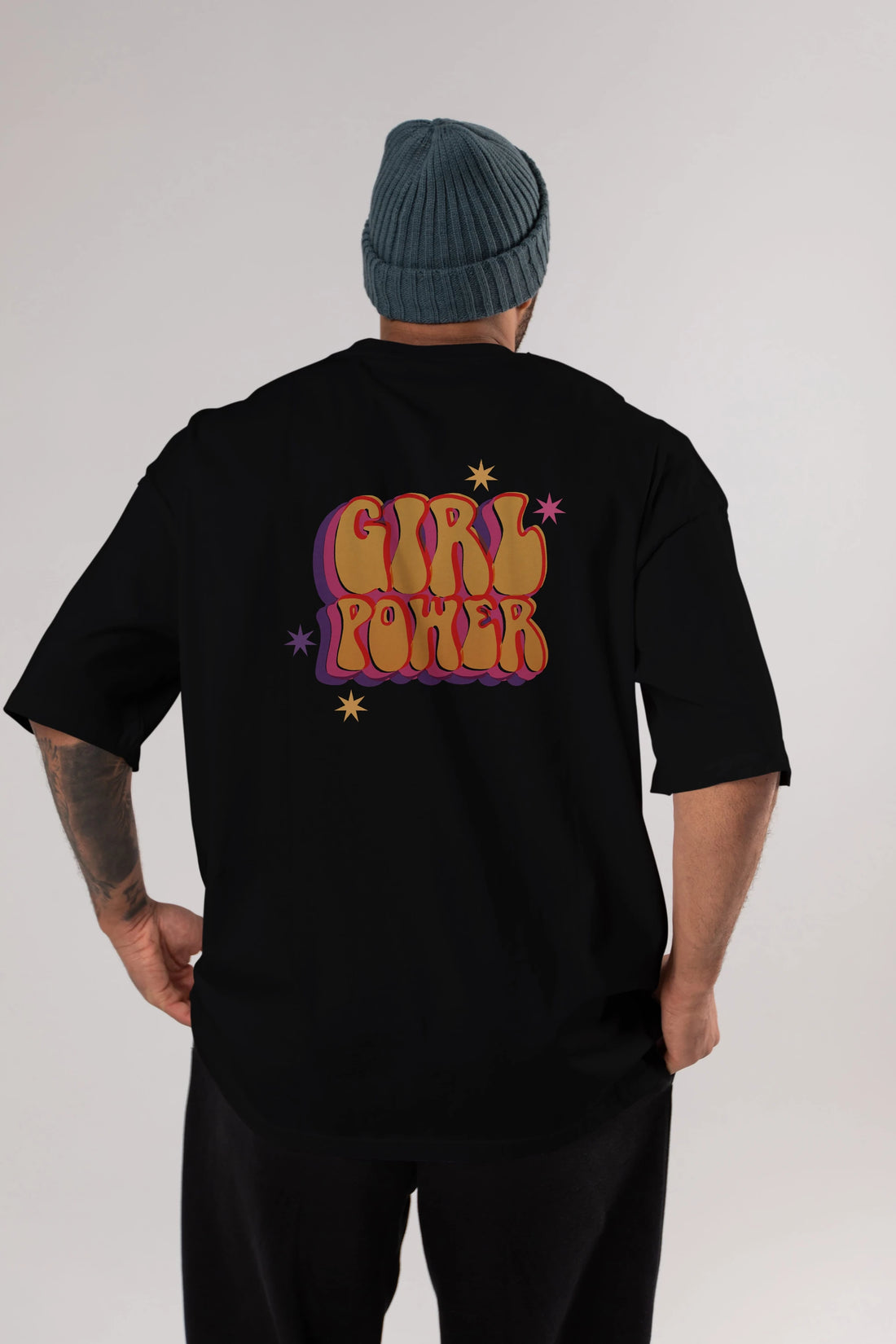Girl Power Yazılı Arka Baskılı Oversize t-shirt Erkek Kadın Unisex