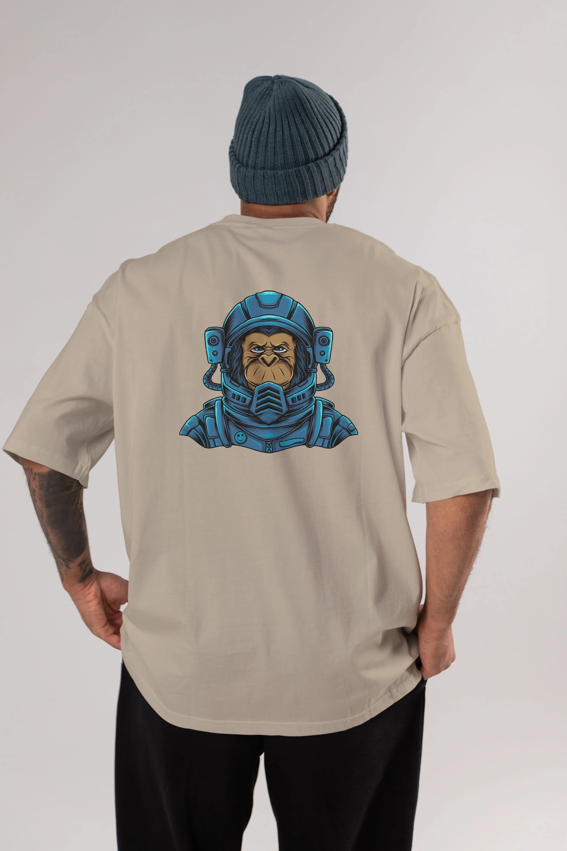 Astromonkey Arka Baskılı Oversize t-shirt Erkek Kadın Unisex