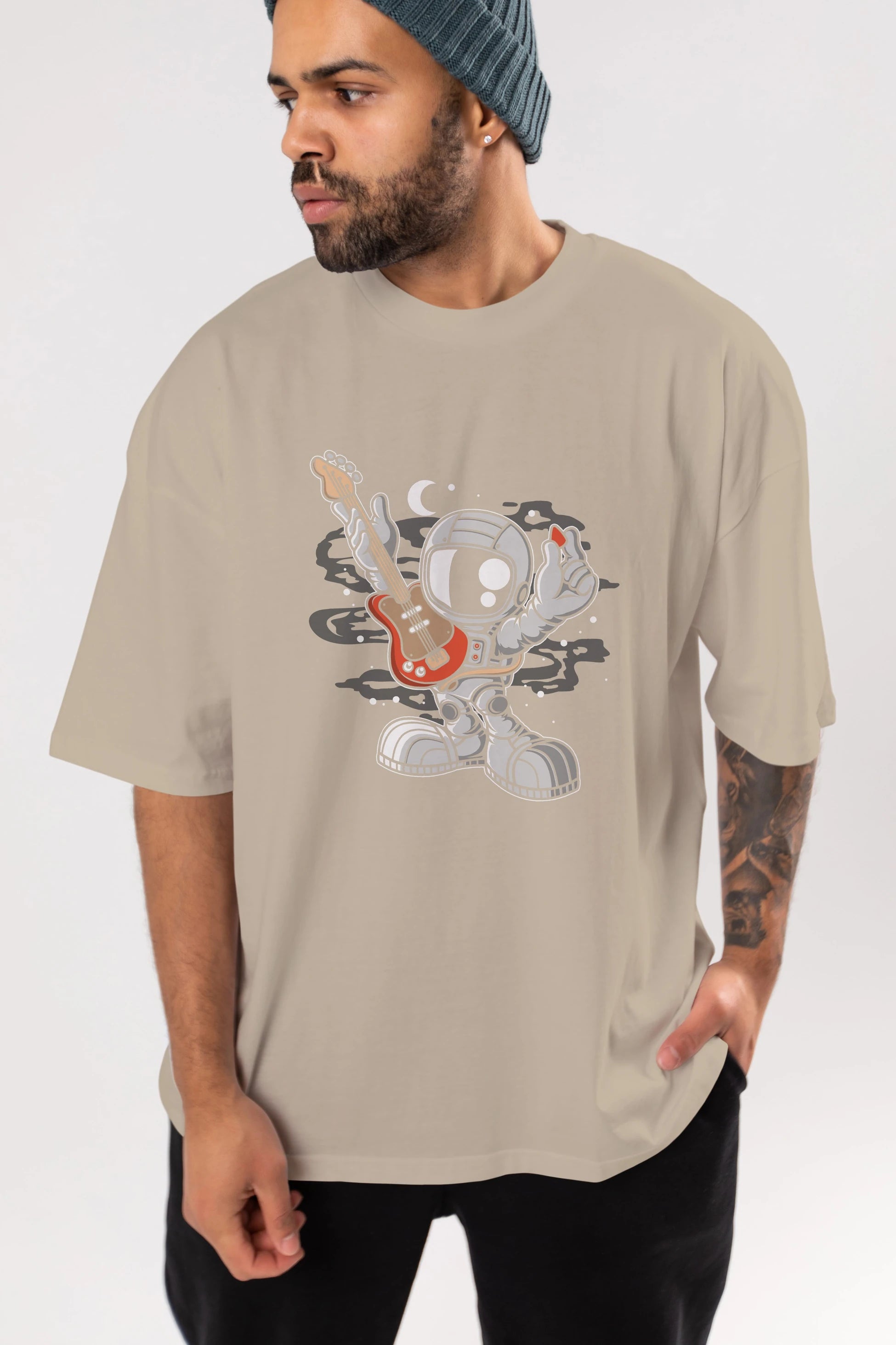Astronaut Guitar Ön Baskılı Oversize t-shirt Erkek Kadın Unisex