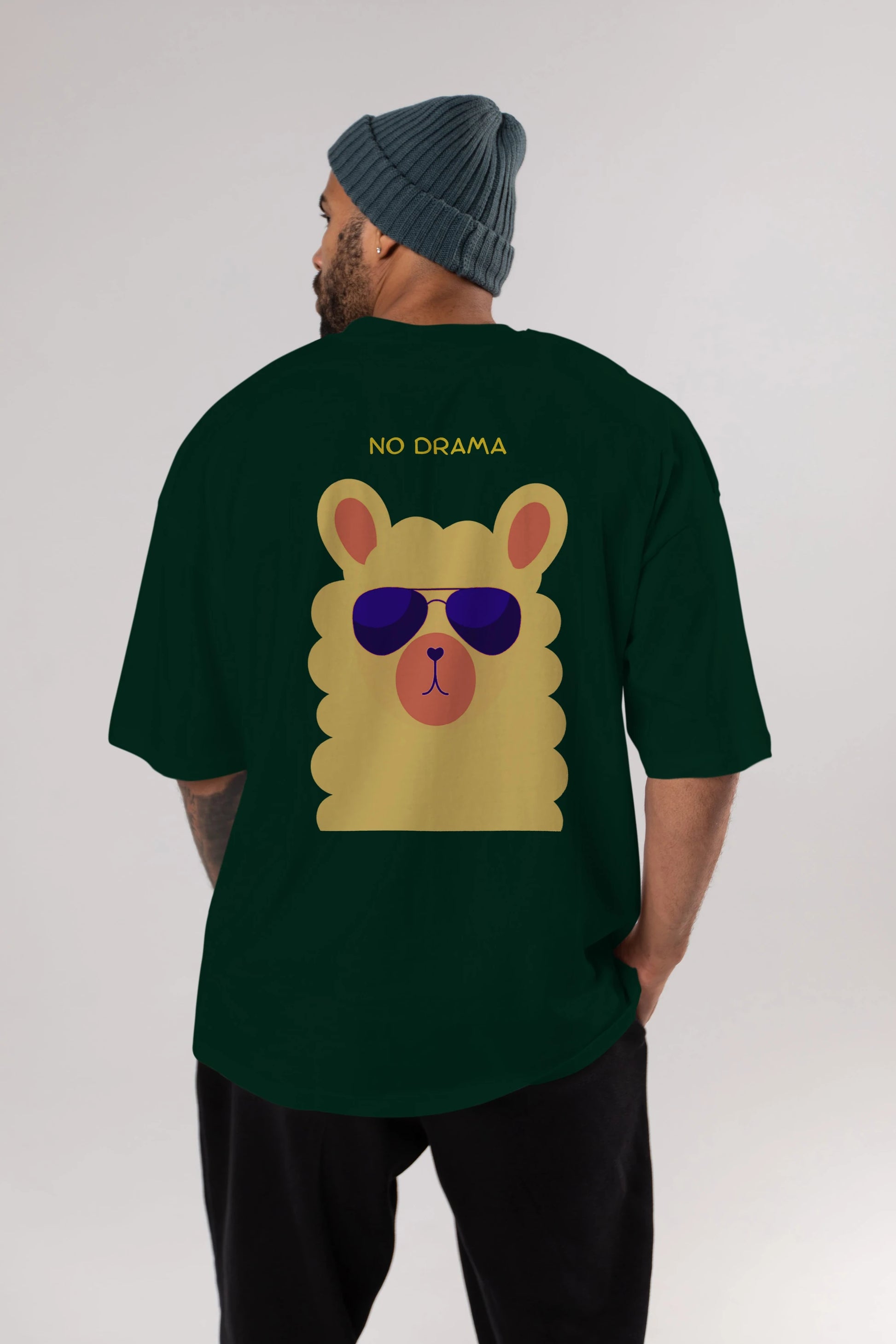 No Drama Yazılı Lama Arka Baskılı Oversize t-shirt Erkek Kadın Unisex