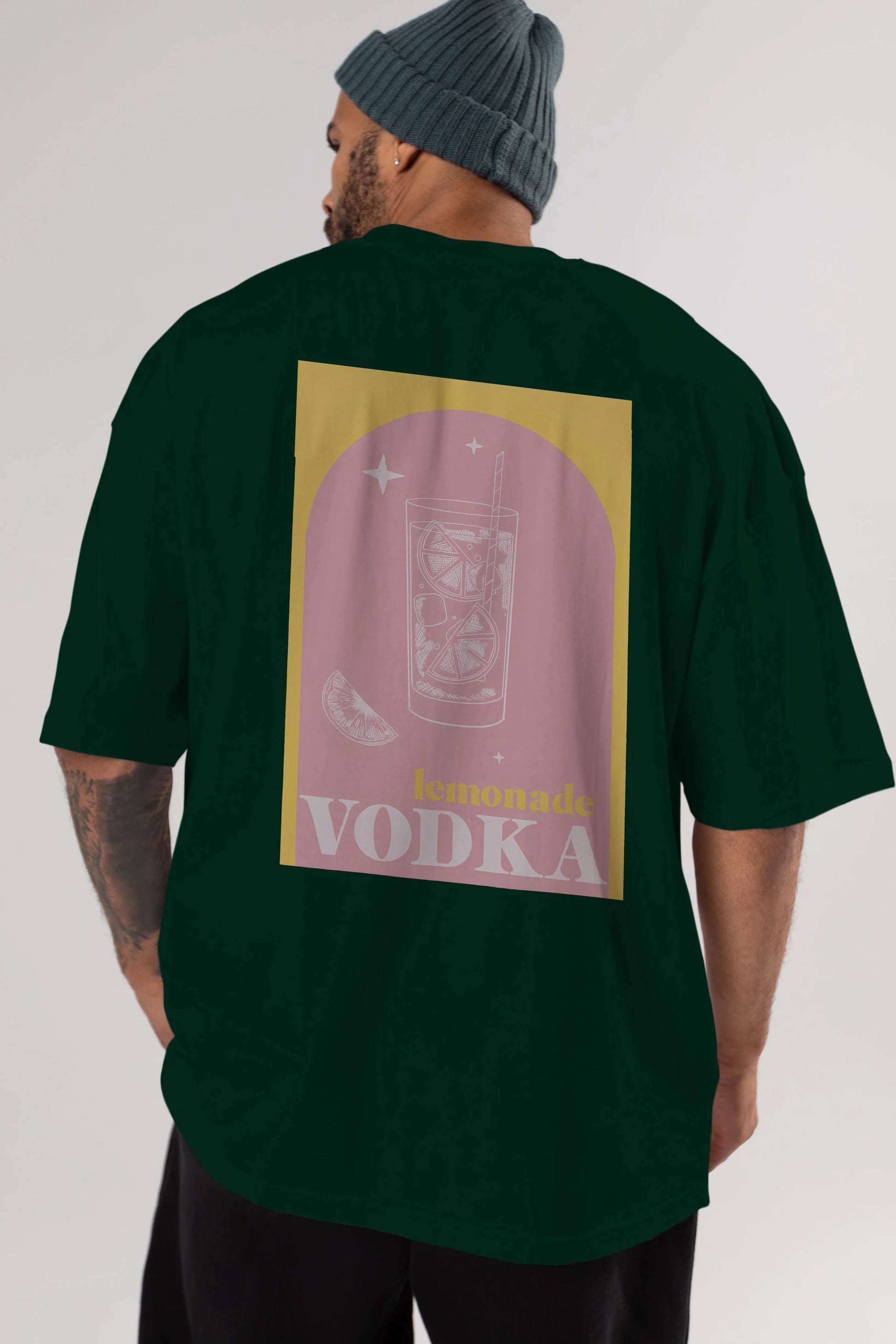 Vodka Limon Arka Baskılı Oversize t-shirt Erkek Kadın Unisex %100 Pamuk Bisiklet Yaka tişort