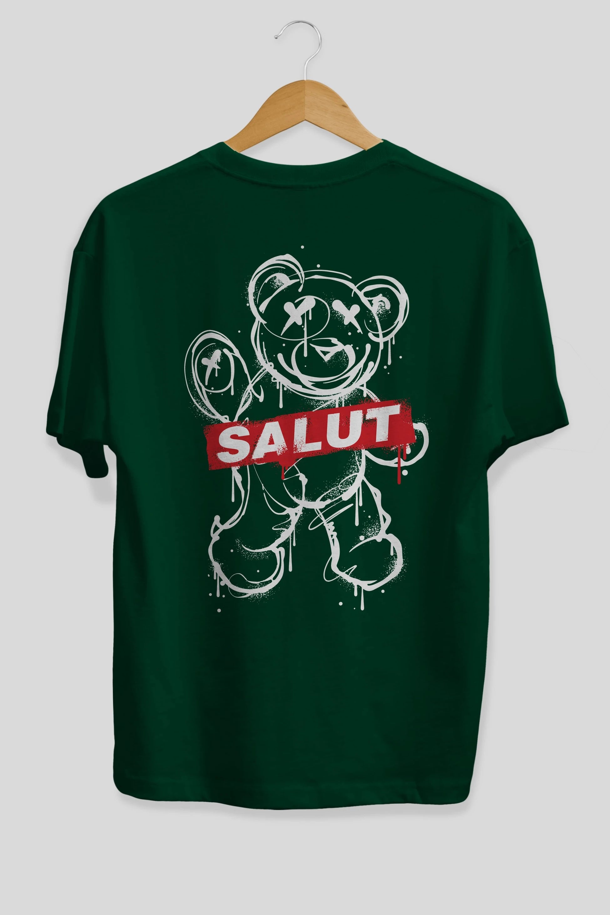 Teddy Bear Salut Arka Baskılı Oversize t-shirt Erkek Kadın Unisex