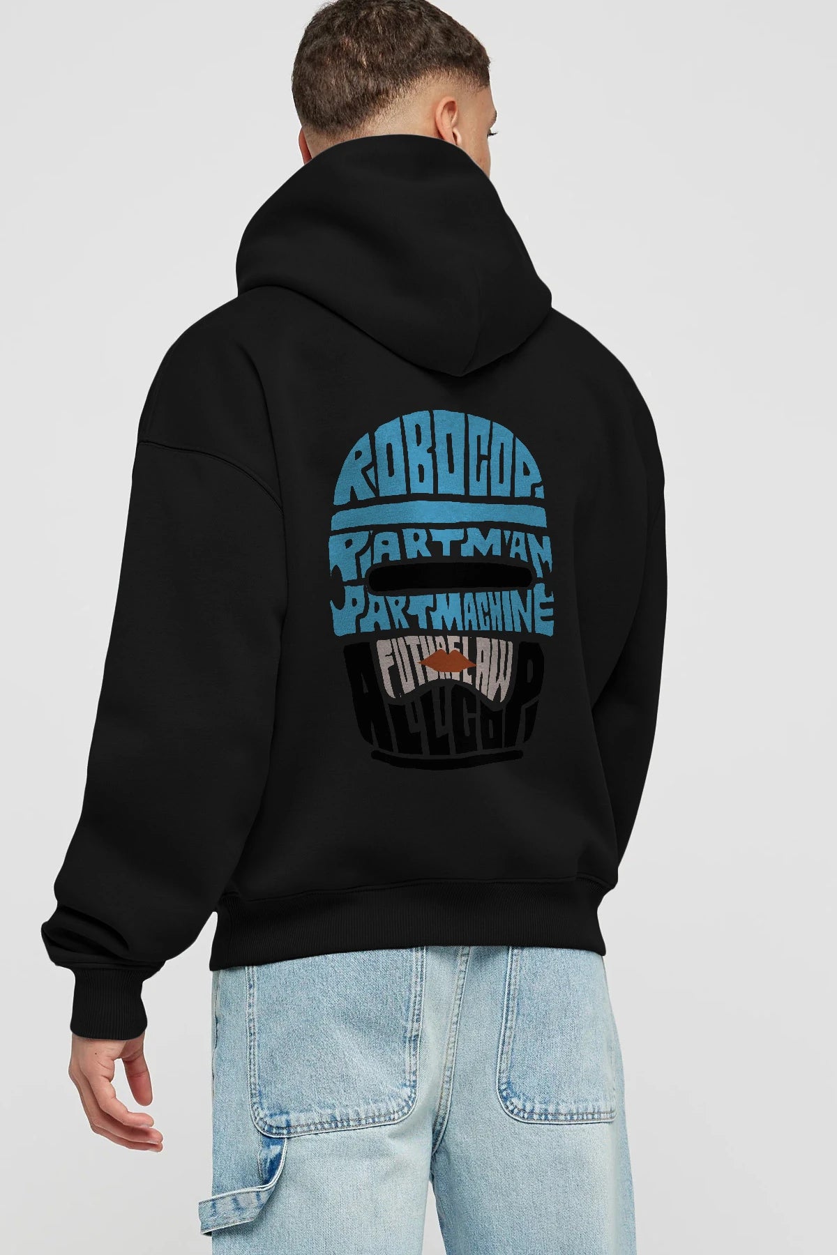 Robocop Arka Baskılı Hoodie Oversize Kapüşonlu Sweatshirt Erkek Kadın Unisex